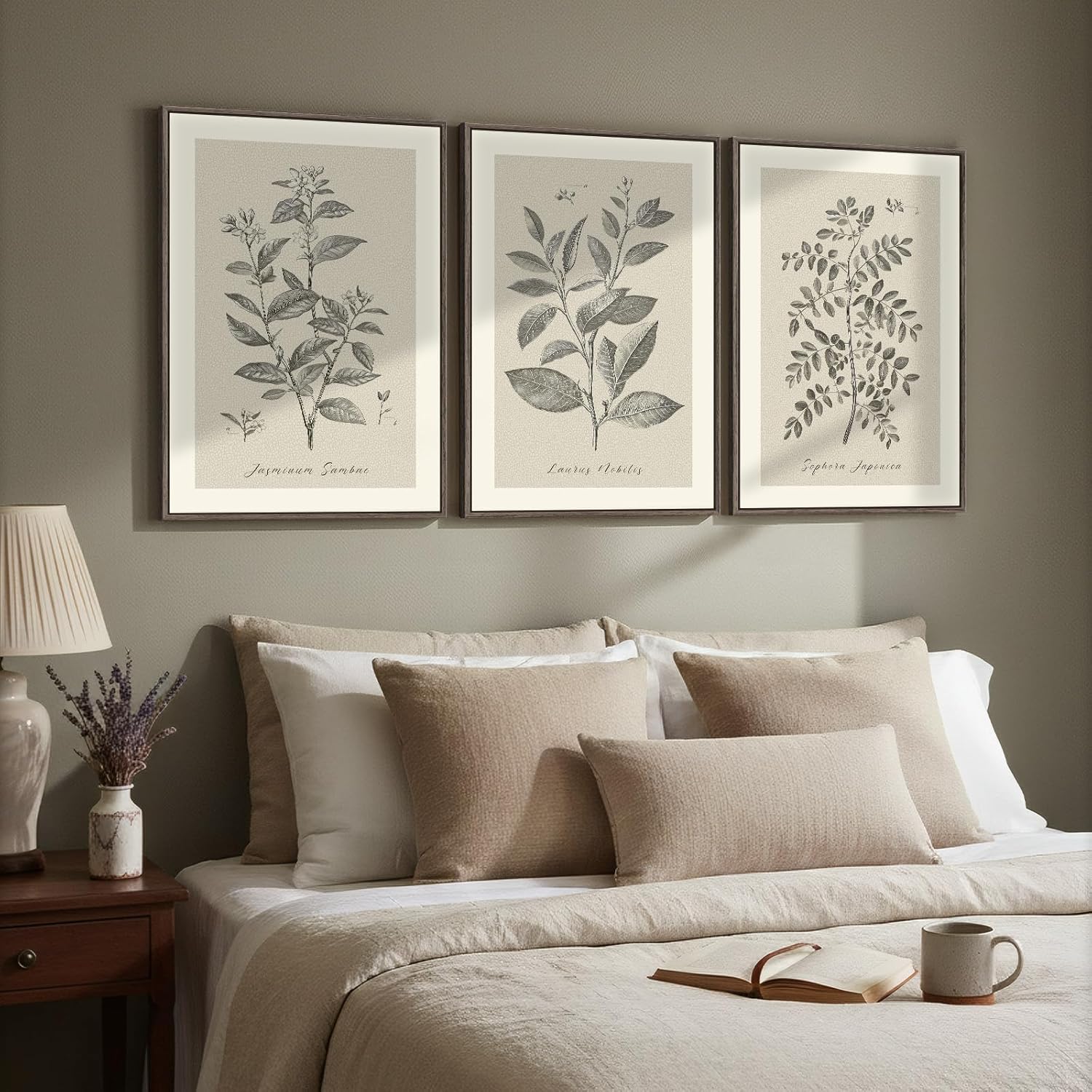 Framed Vintage Botanical Wall Art for Dining Room, 3 Piece Neutral Floral Plants Canvas Painting Prints Artwork, Rustic Flowers Pictures for Farmhouse Living Room Bedroom Kitchen Home Decor, 16x24 In - Image 3
