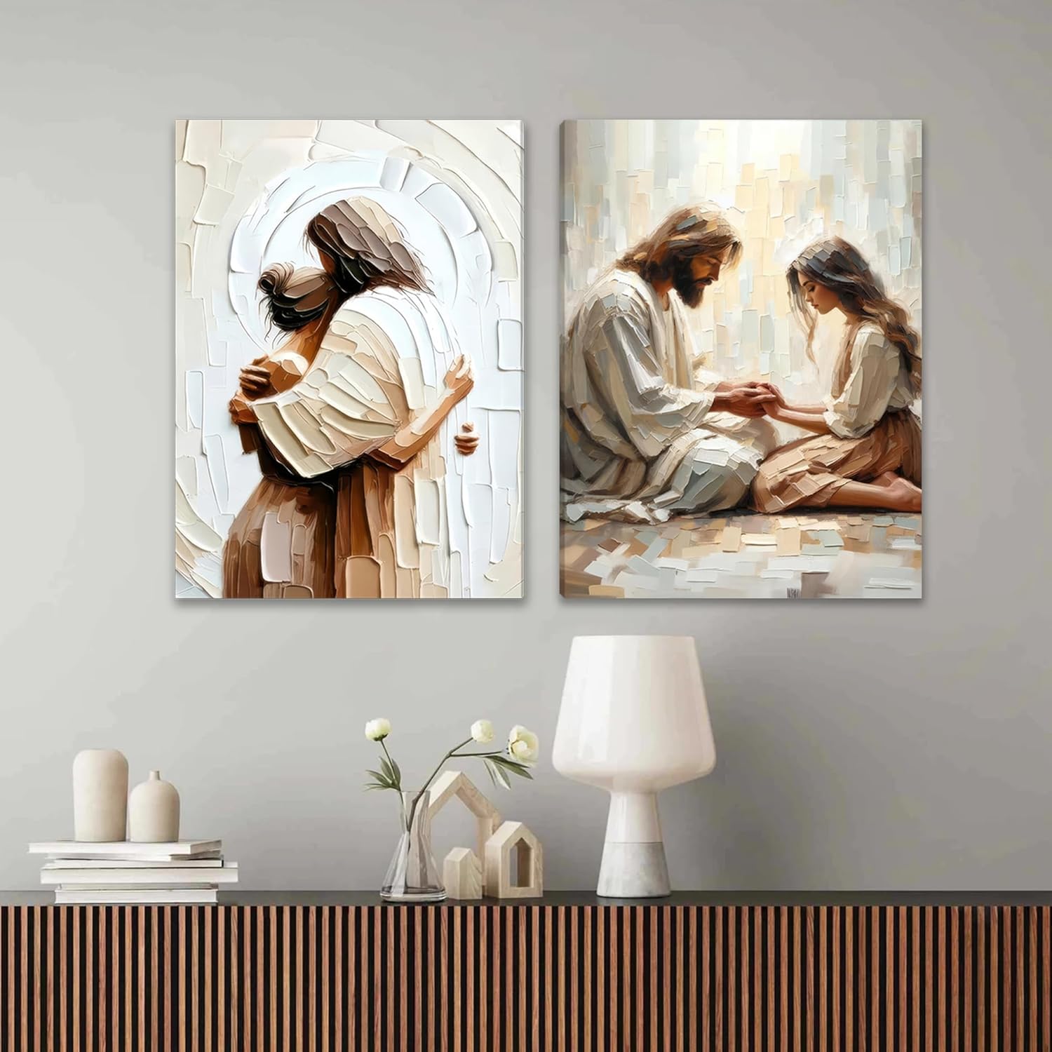Palette Dreams Jesus Embracing Woman Canvas Wall Art, Woman Lying Safely In The Arms Of Jesus Wall Decor, Christian Wall Art Home Decor for Bedroom Church Prayer Room 12 x 16 Inch - Image 5