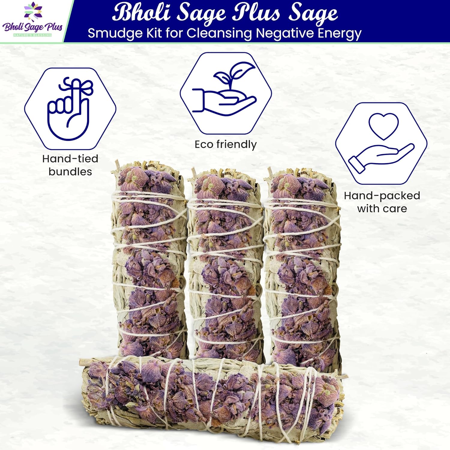 Lavender with White Sage - Bholi Sage Plus Sage Incense Sticks for Cleansing Negative Energy, Sage Sticks for House Cleansing - Lavender with White Sage Smudge Sticks Pack of 4 - Image 2