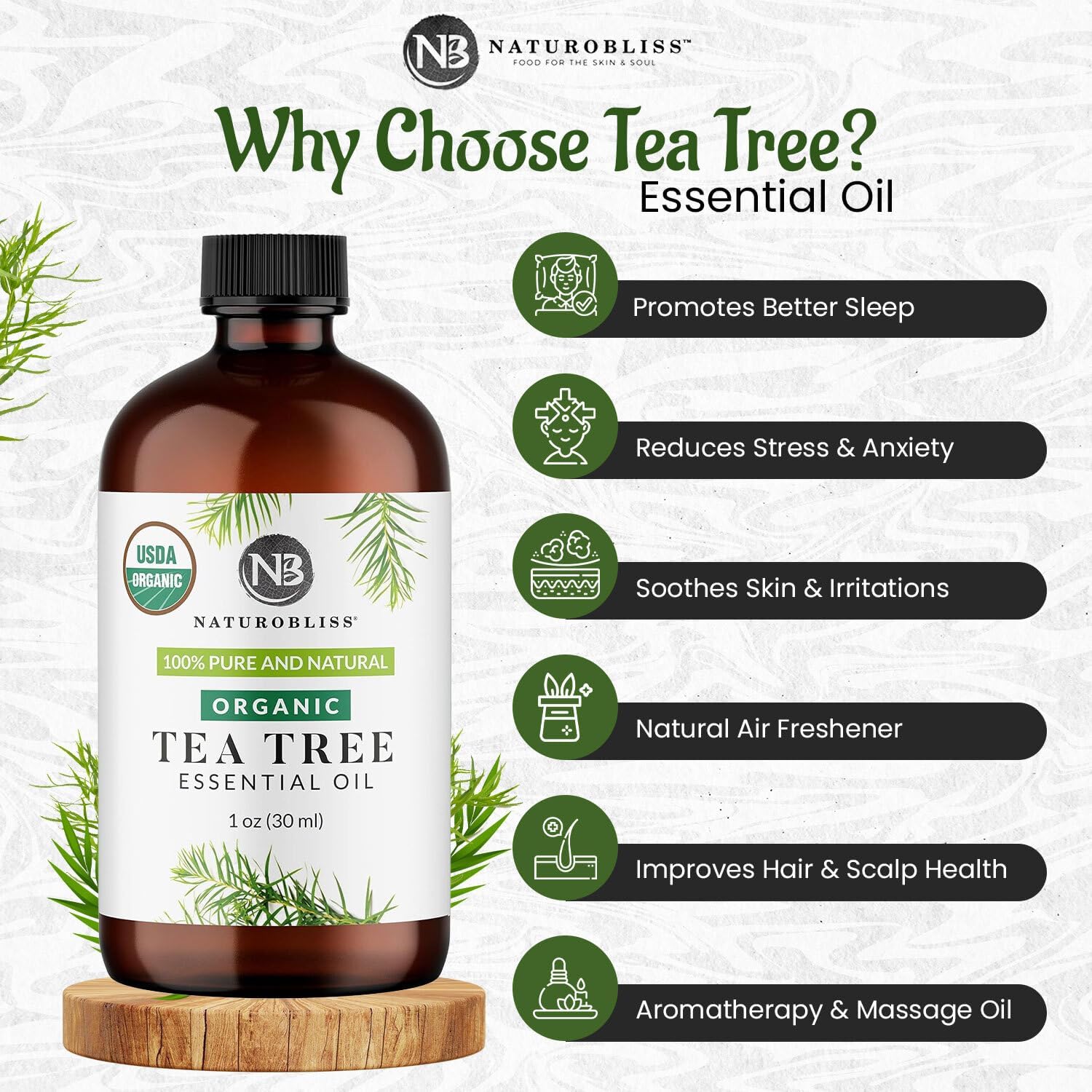 NaturoBliss Organic Tea Tree Essential Oil, 100% Pure Therapeutic Grade, Premium Quality Tea Tree Oil, 1 fl. Oz / 30 ml - Perfect for Aromatherapy and Relaxation (Tea Tree, 30ml) - Image 2