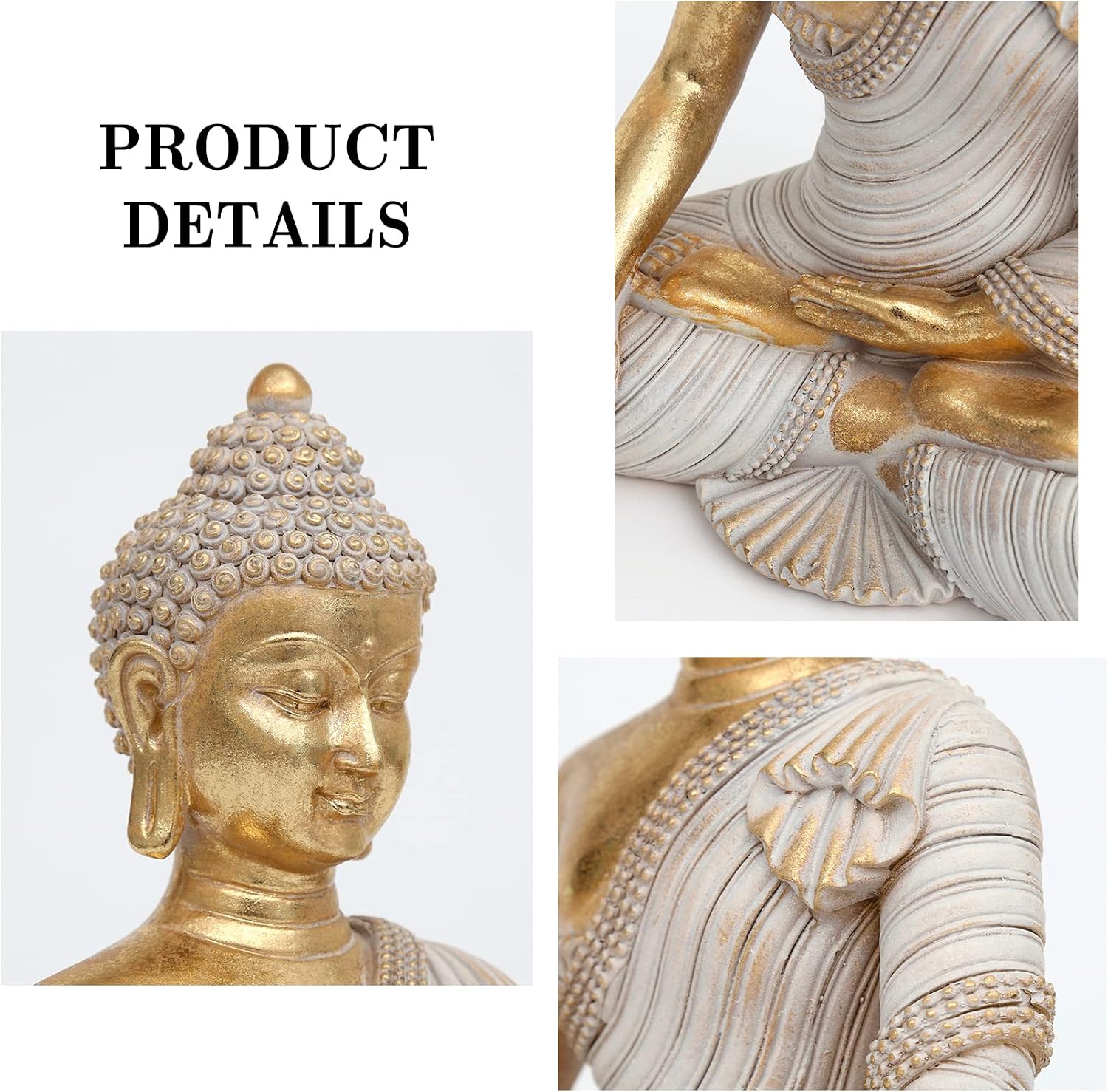 Gold Buddha Statue 10.2'' - Large Indoor Buddha for Home Decor, Zen, Living Room & Meditation - Image 6