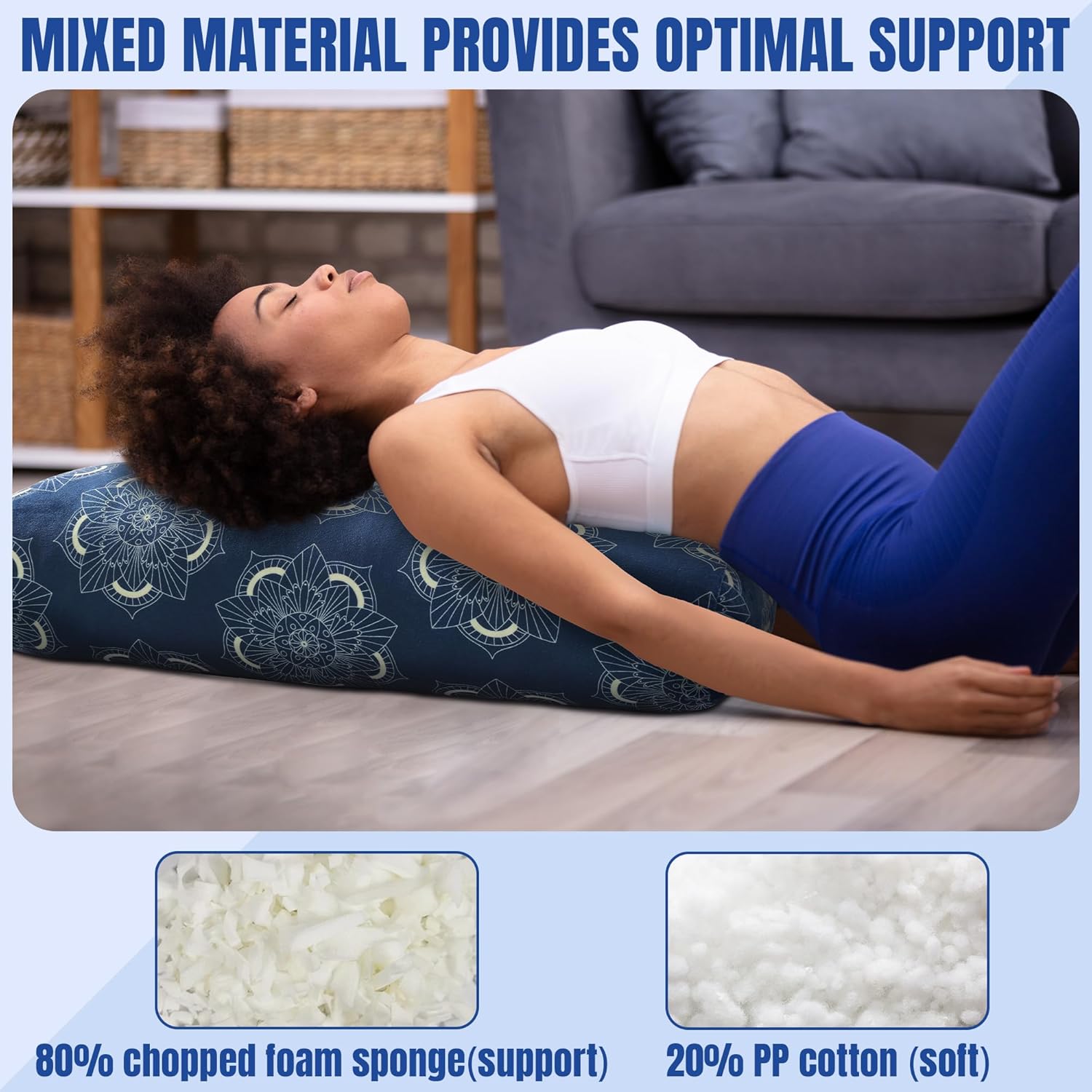 MABOZOO Yoga Bolster Pillow, Rectangular Yoga Bolster for Restorative & Meditation, Professional Meditation Cushion with Carry Handle - Image 7