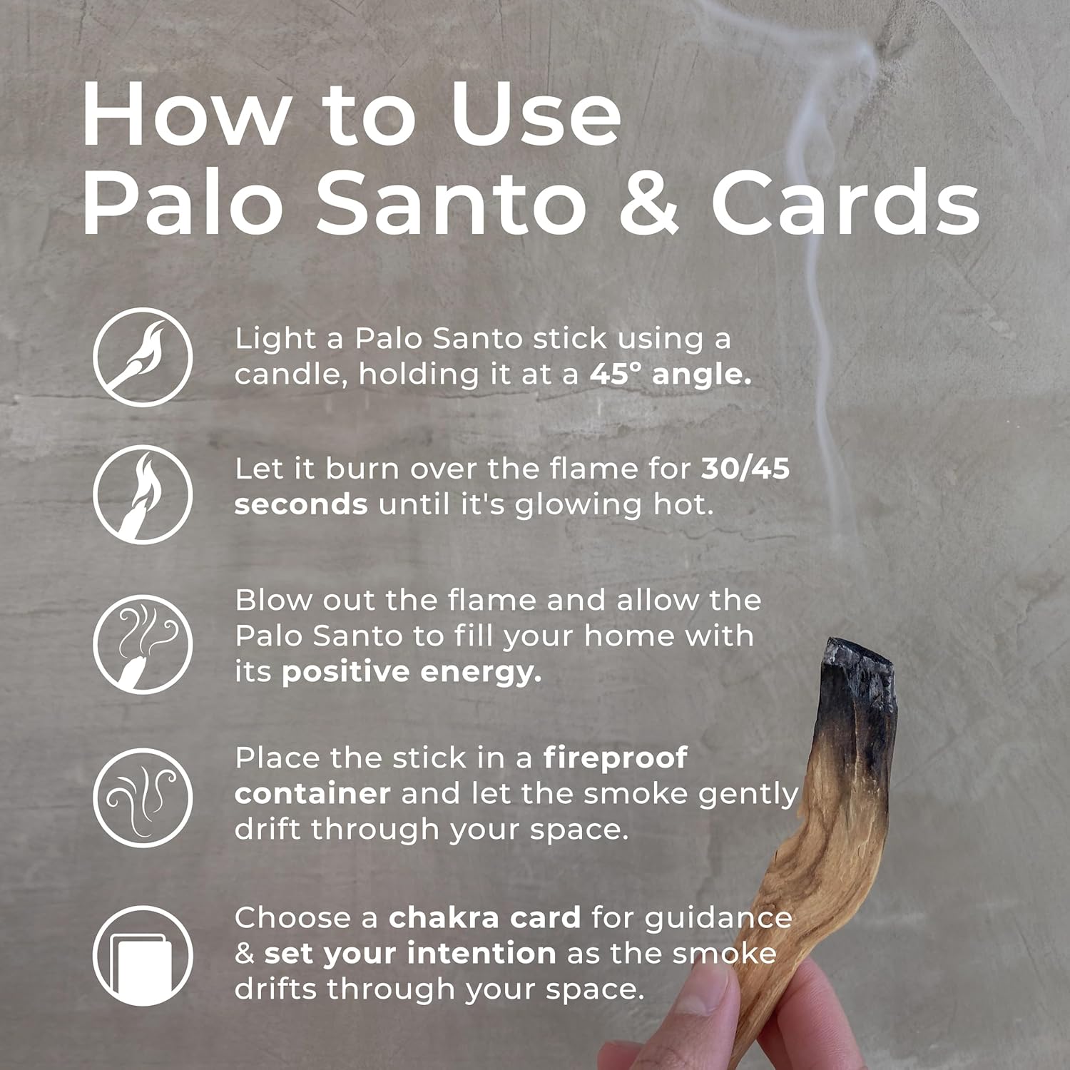 Palo Santo Smudge Kit with 7 Chakra Cards & Wooden Card Stand | 5 high-resin Palo Santo sticks from Peru, not Ecuador - beginner smudging set for meditation, cleansing and gifting - Image 7