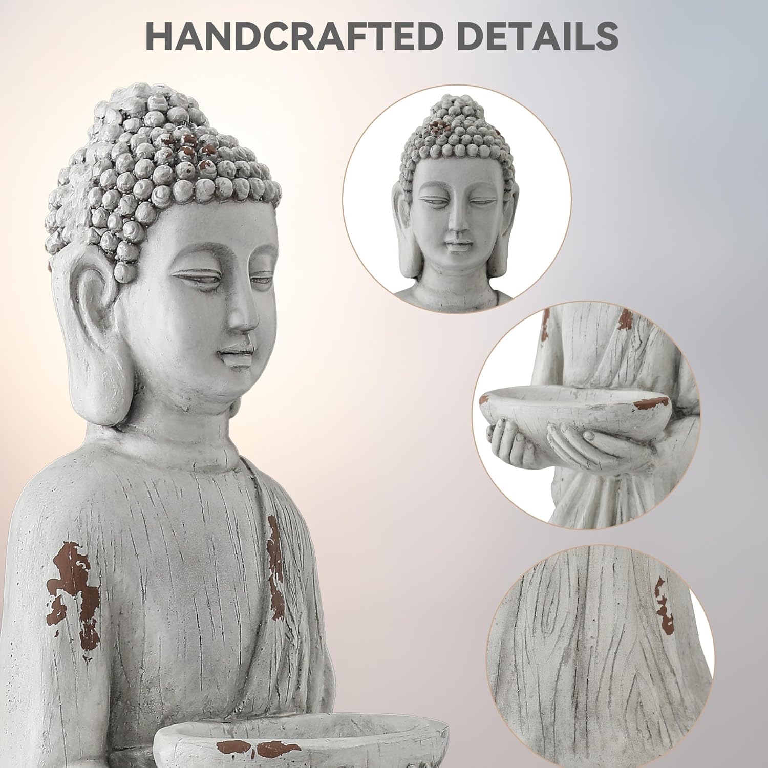 42" Extra-Large Buddha Outdoor Statue with Birdfeeder, Tall Zen Meditative Buddha Figures, Durable Weatherproof MGO Sculpture for Garden, Patio, Yard, Porch or Indoor Home Decor - Image 5