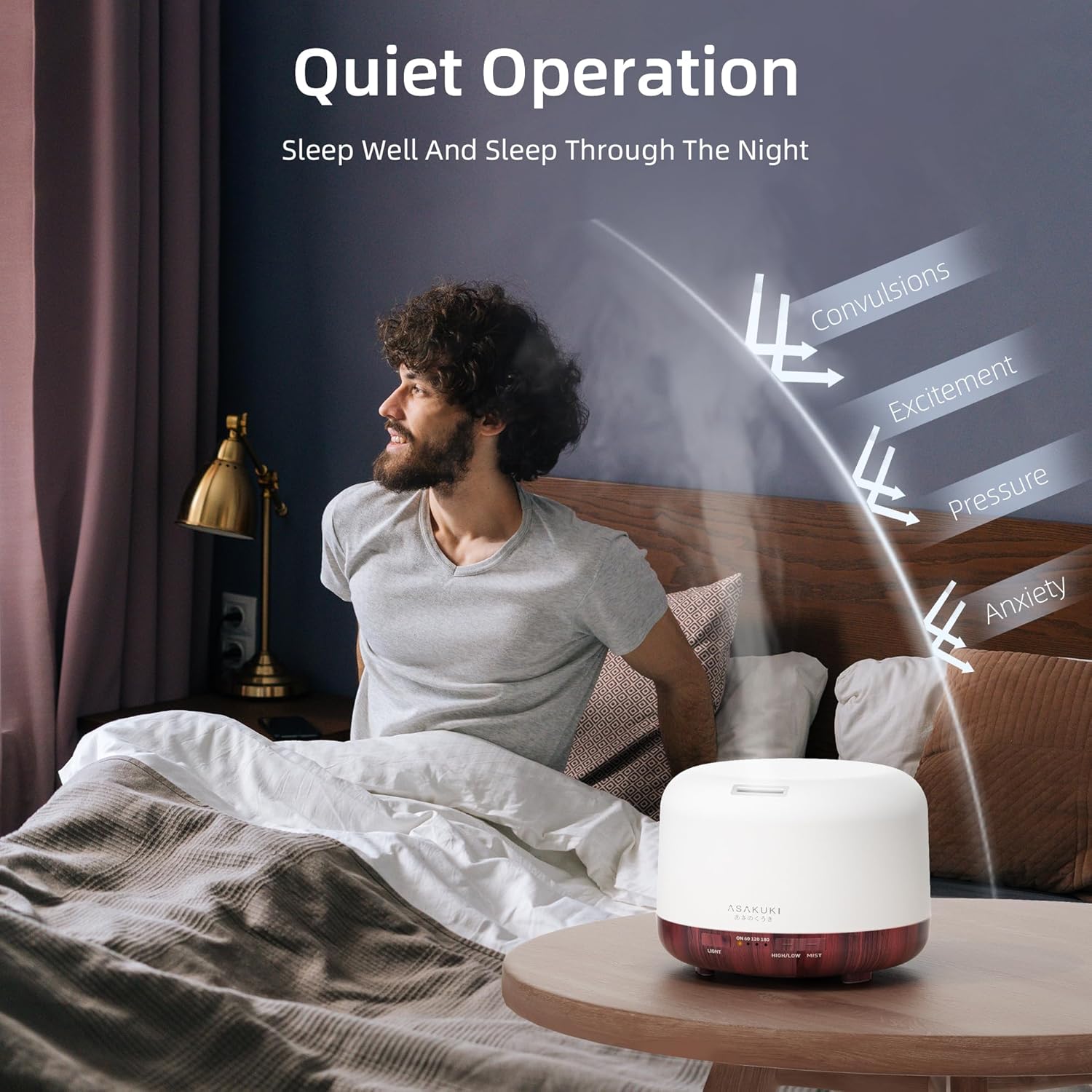 ASAKUKI Essential Oil Diffuser for Home, 500ML Aromatherapy Diffuser Humidifier with Remote Control, 7 Color LED Lights, Quiet Cool Mist Diffuser for Bedroom, Living Room, Office (Reddish-Brown) - Image 4