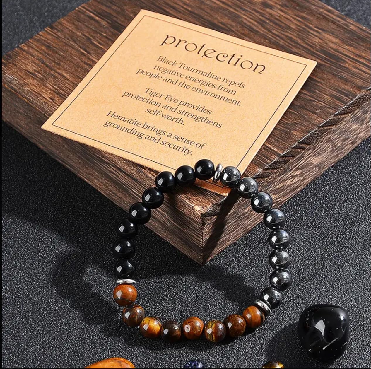 Triple Protection Healing Crystal Beaded Bracelet – Tiger Eye, Black Tourmaline & Hematite Natural Stone Jewelry – Strength & Positive Energy Gift for Men & Women – Christmas & Anniversary - Image 6