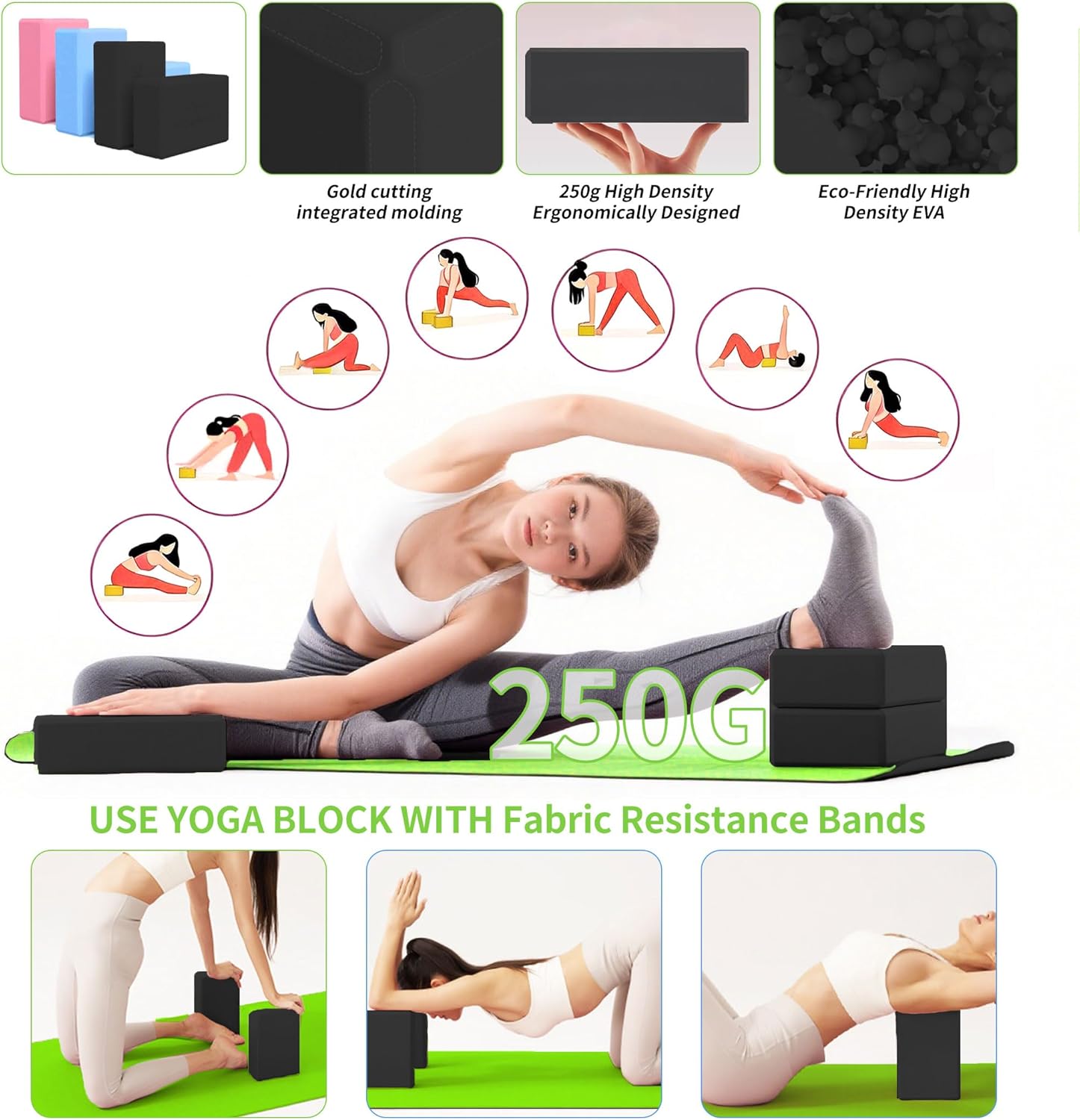 DICYWUDI Yoga Mat Thick, 6 Fabric Resistance Bands, 2 Pack Yoga Blocks, Home Workout Equipment Essentials Starter Kit for Beginners Full Body Toning - Image 4