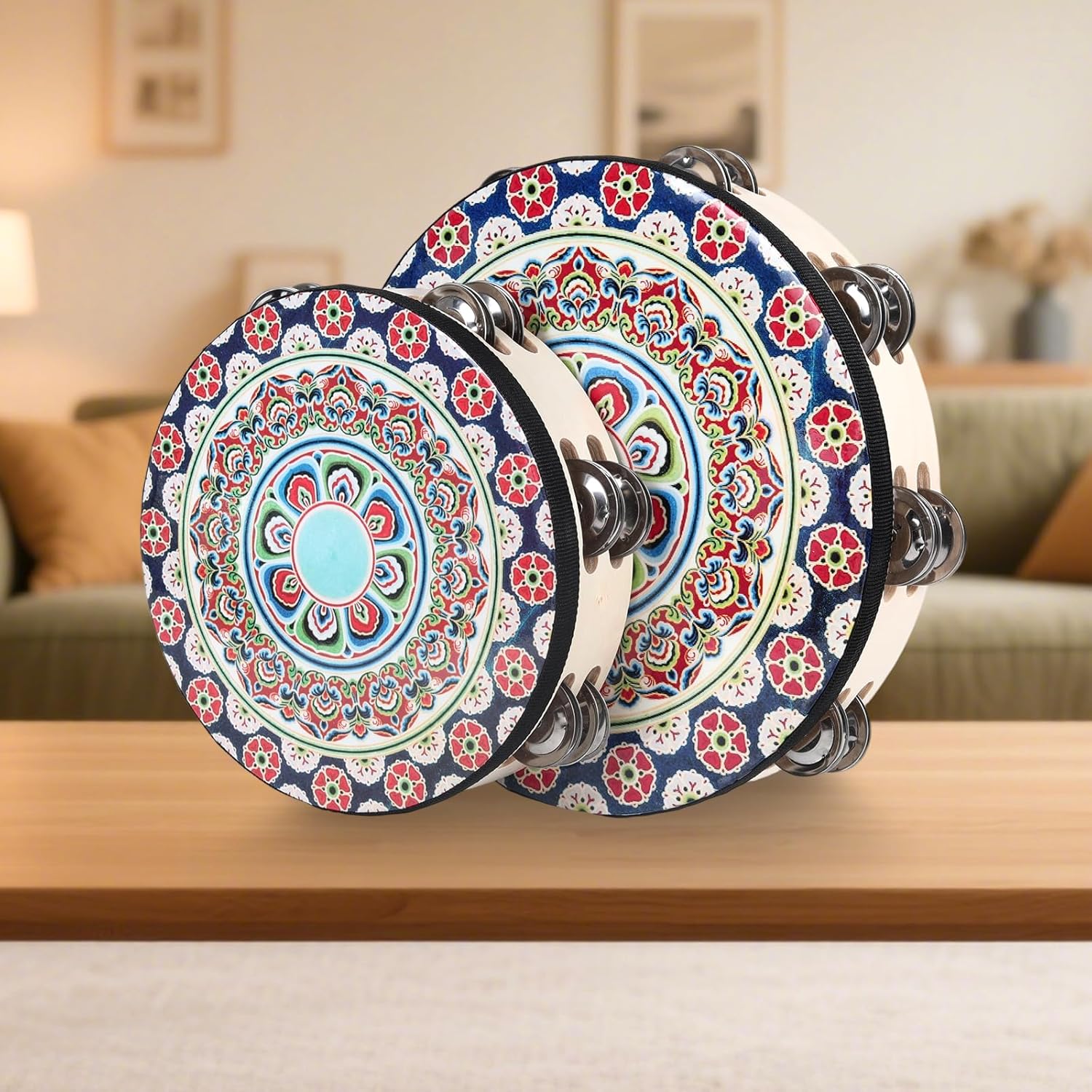 Tambourines Musical Instrument Handheld Drum: Tambourines for Adults Church 8 Inch Double Row Metal Jingles - Percussion Wooden Tambourine for Dance Wedding Party (8 inch) - Image 4