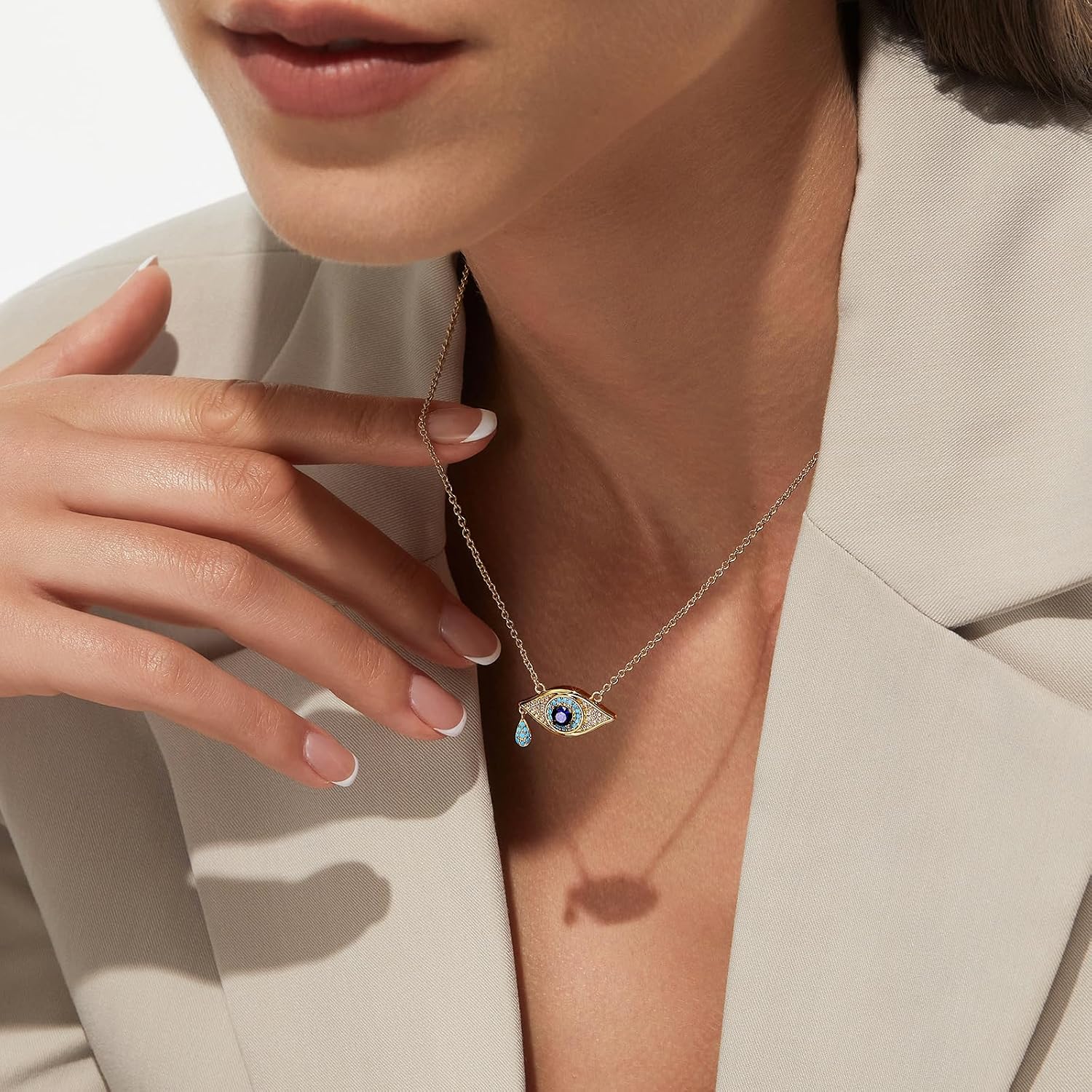 Cicy Bell Evil Eye Necklace for Women 18k Gold Plated Pendant Necklace Cubic Zirconia Turquoise Dainty Trend Jewelry Gift, 16.1" + 1.9" Extender - Image 3