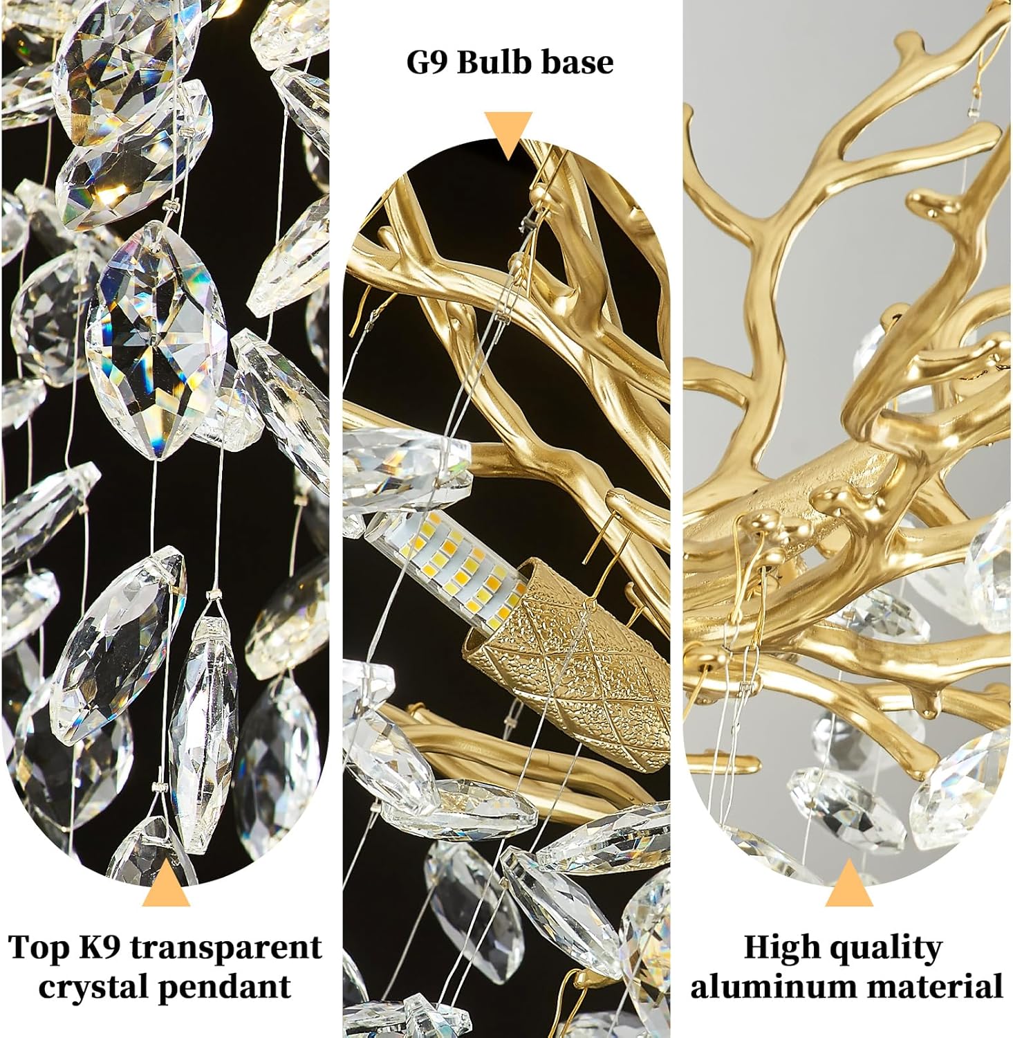 Tree Branch Chandelier 31.5" Gold Modern Crystal Chandelier for Dining Room 10-Lights Luxury K9 Clear Crystal Branch Chandeliers for Living Room Kitchen Bedroom Hotel Church - Image 3