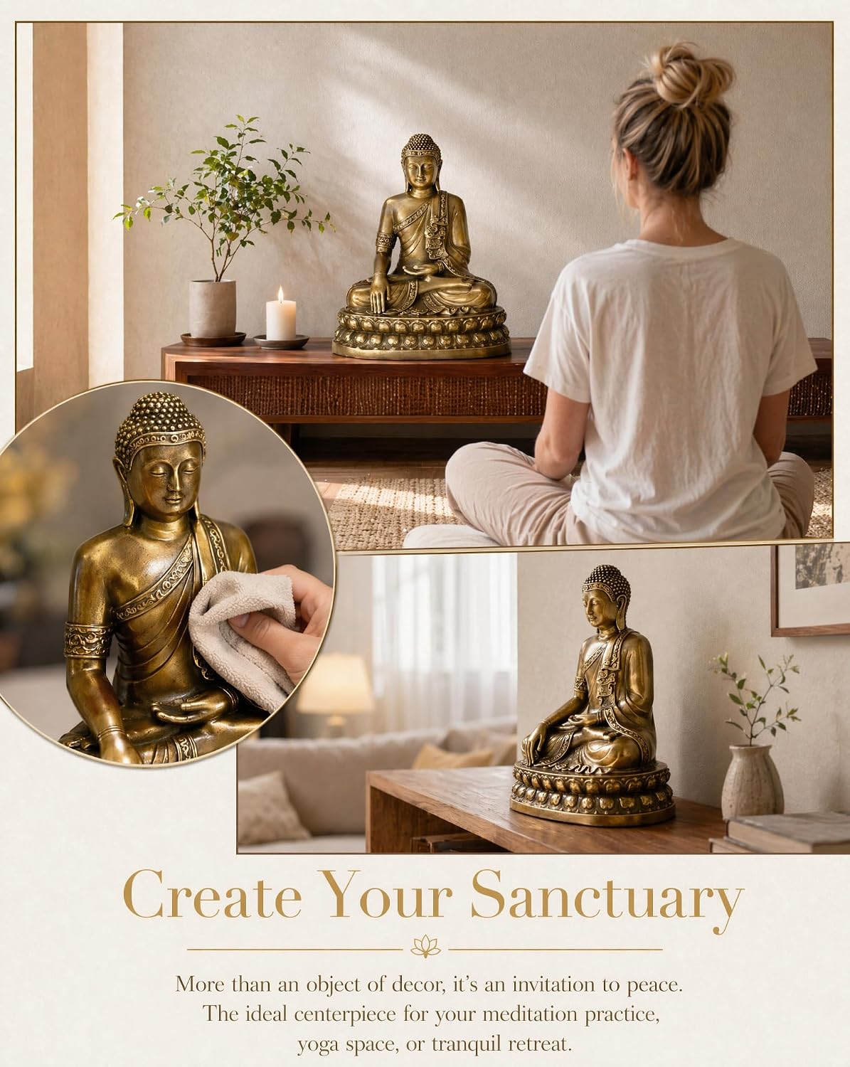 Pure Brass Medicine Buddha Statue Indoor 7.5 Inch - Antique Metal Spiritual Decor for Zen Room Home Altar and Meditation Space - Heavy Crafted Asian Buda Figurines - Image 3