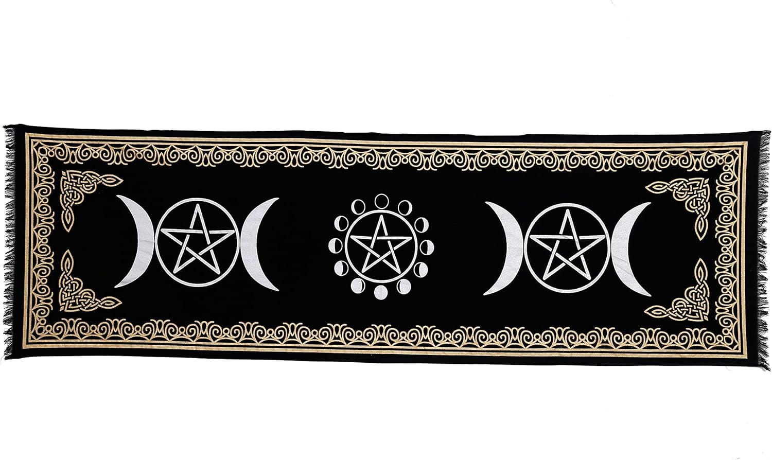 Indian Consigners Altar Cloth Witchcraft Moon Phases Triple Moon Long Side Tablecloth for Spiritual Use