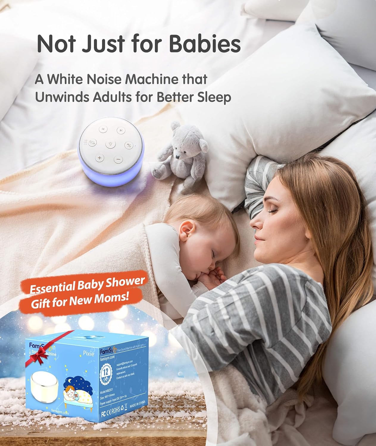 FamiSym White Noise Sound Machine Baby for Sleeping with Night Light – 34 Soothing Sounds, Rechargeable White Noise Machine for Kids Adults, Portable Lullaby Sleep Machine Baby Soother Home Travel - Image 6