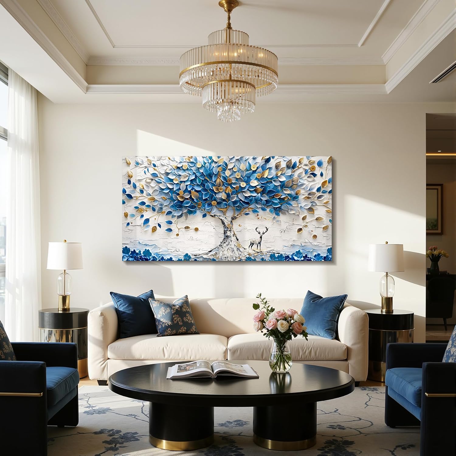 imjiayu Tree of Life Wall Art, Large Canvas Wall Art, Abstract Art Wall Decor, Blue and White Tree Prints, Modern Feng Shui Decor Pictures for Living Room Bedroom Office Home Decorations 20"x40" - Image 2