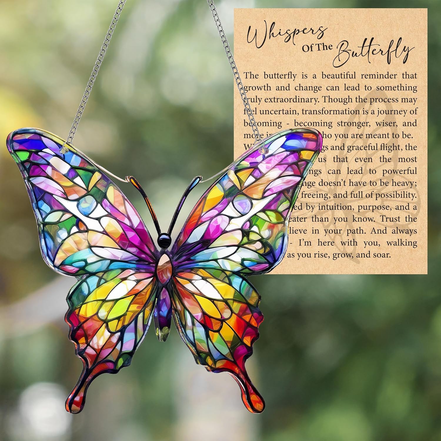 Butterfly Gifts for Women, Acrylic Butterfly Suncatcher Ornament Faux Stained Glass, Inspirational Gift for Women, Christmas Ornament Decorations 2025, Printed Suncatcher Effect Keepsake Acrylic - Image 9