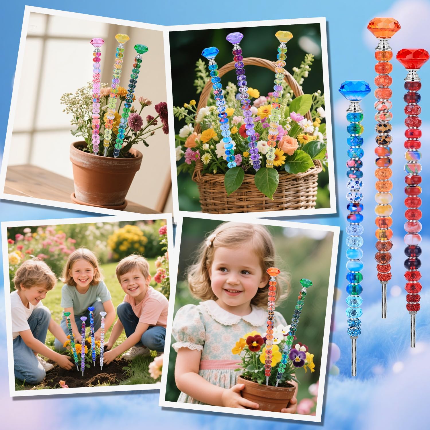 AIPRIDY DIY Crystal Beaded Fairy Wand Garden Stakes Kit, Colorful Decorative Wands with Assembly Guide, 12 or 10 Inch Threaded Rods,Outdoor Garden Decoration Set (238, Rainbow+Diamond Top) - Image 2