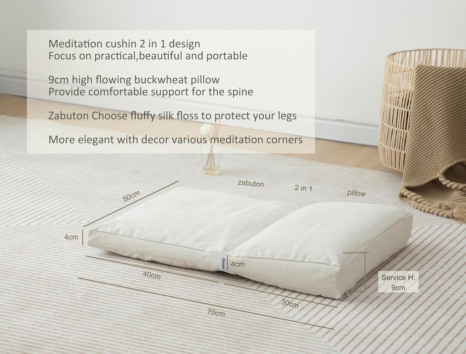 Meditation Cushion,Meditation Pillow and Zabuton 2-in-1 Portable Design(50 * 70CM). - Image 2