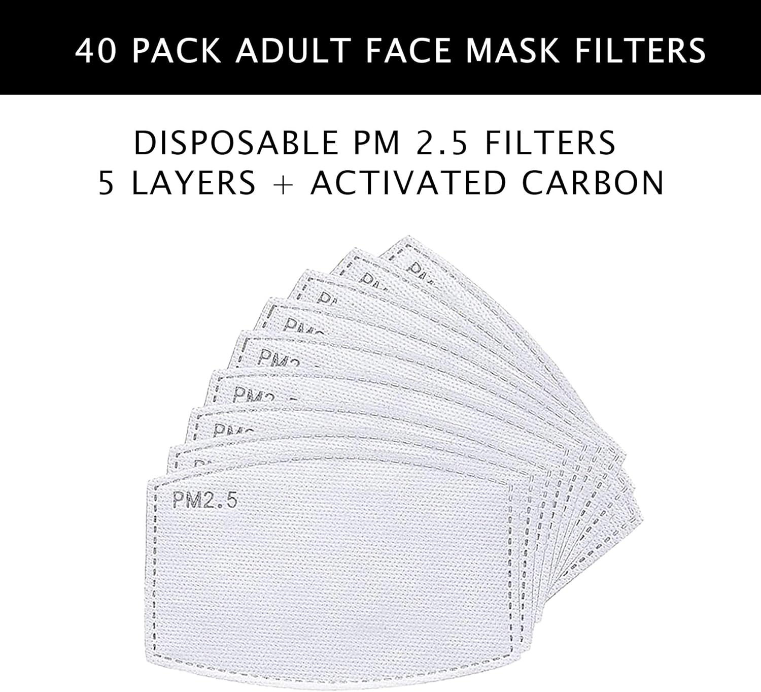 Lucid Eye Studios 40 Pack Adult Size Face Mask Filters PM 2.5 Activated Carbon Disposable Filter Replacements for Reusable Cloth Face Covers - Image 2
