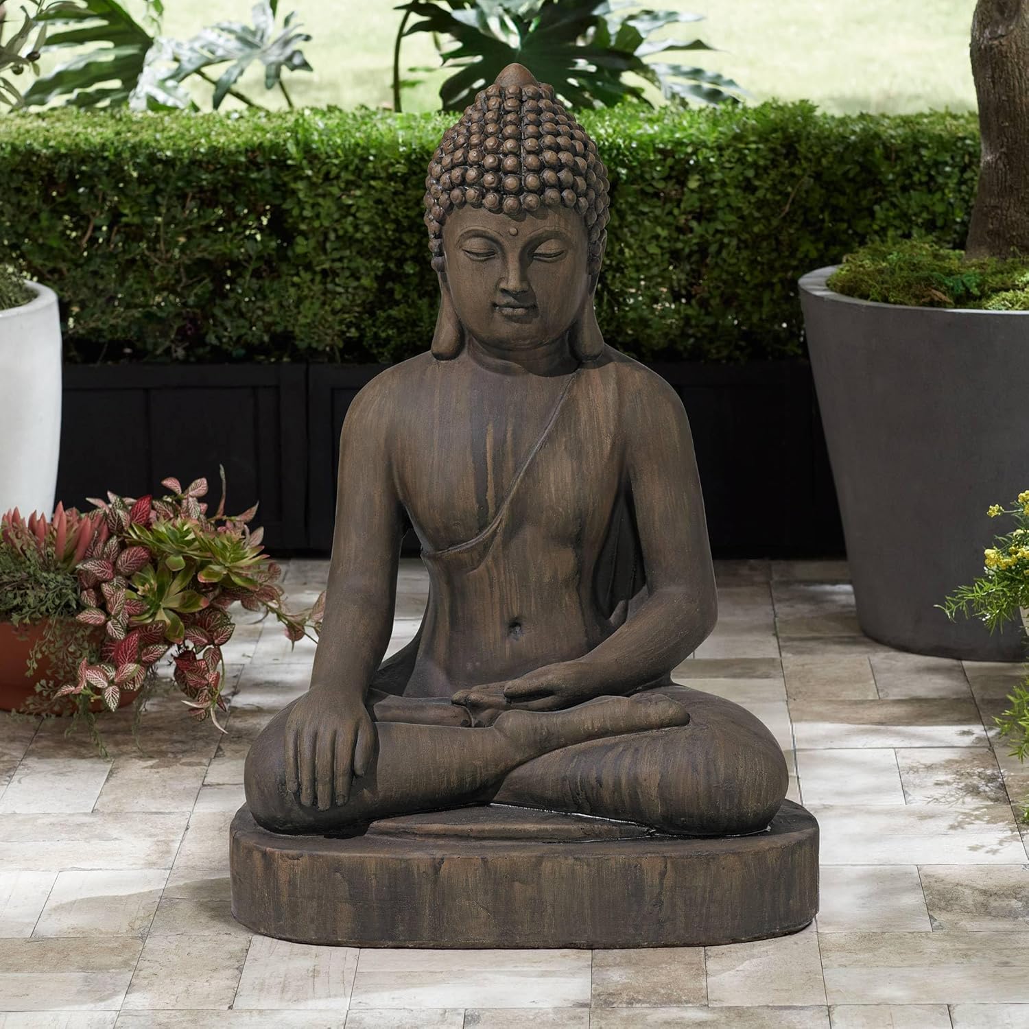John Timberland Sitting Buddha Statue Sculpture Zen Asian Japanese Garden Decor Outdoor Front Porch Patio Yard Outside Home Balcony House Dark Sandstone Faux Stone Finish Resin 29 1/2" Tall - Image 2