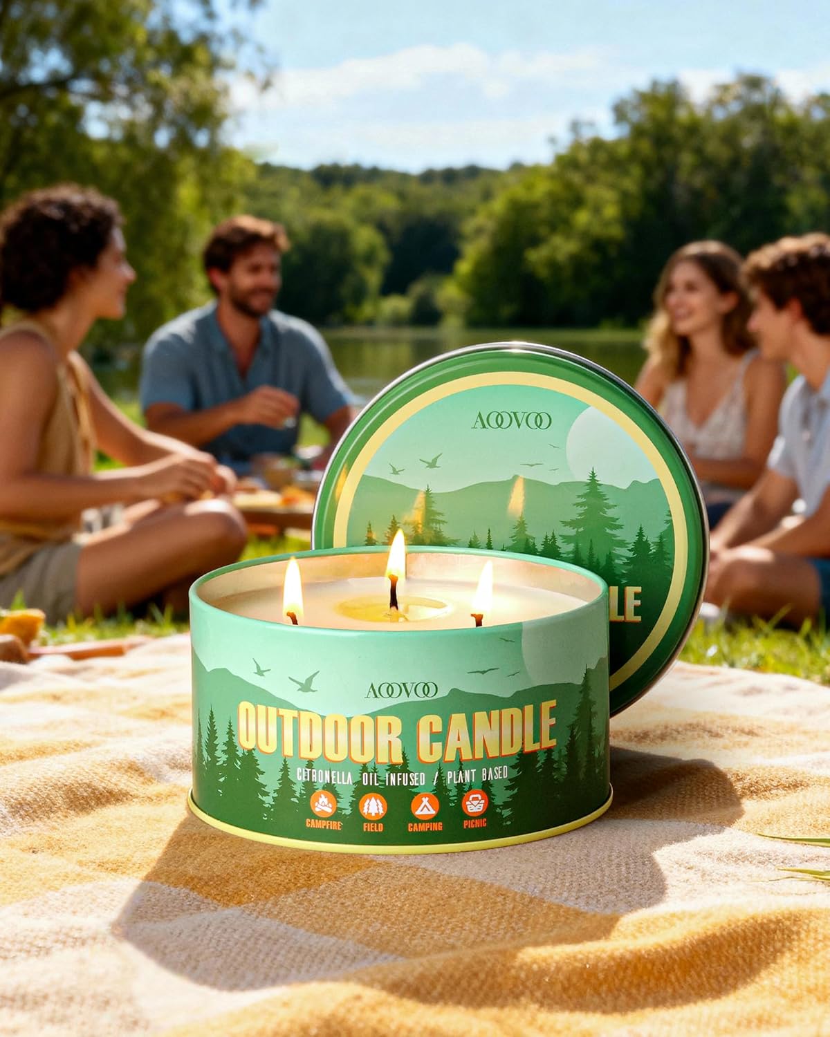 AOOVOO Citronella Candles Outdoor - 3 Wick 12oz Large Camping Candle, Soy Wax Non Toxic, Strong Citronella Scented Candle for Patio Backyard Garden Picnic - Image 6