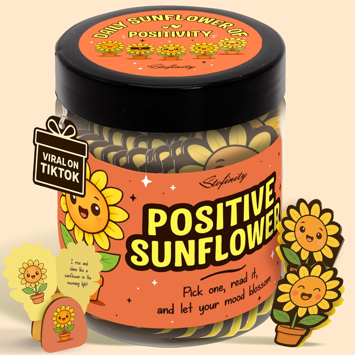 Stofinity Positive Sunflower Gifts For Women Birthday - Daily Affirmation Cards For Men, Cute Christmas Inspirational Cards, Unique Mental Health Stress Relief Gifts For Coworkers Friend Teen Girls