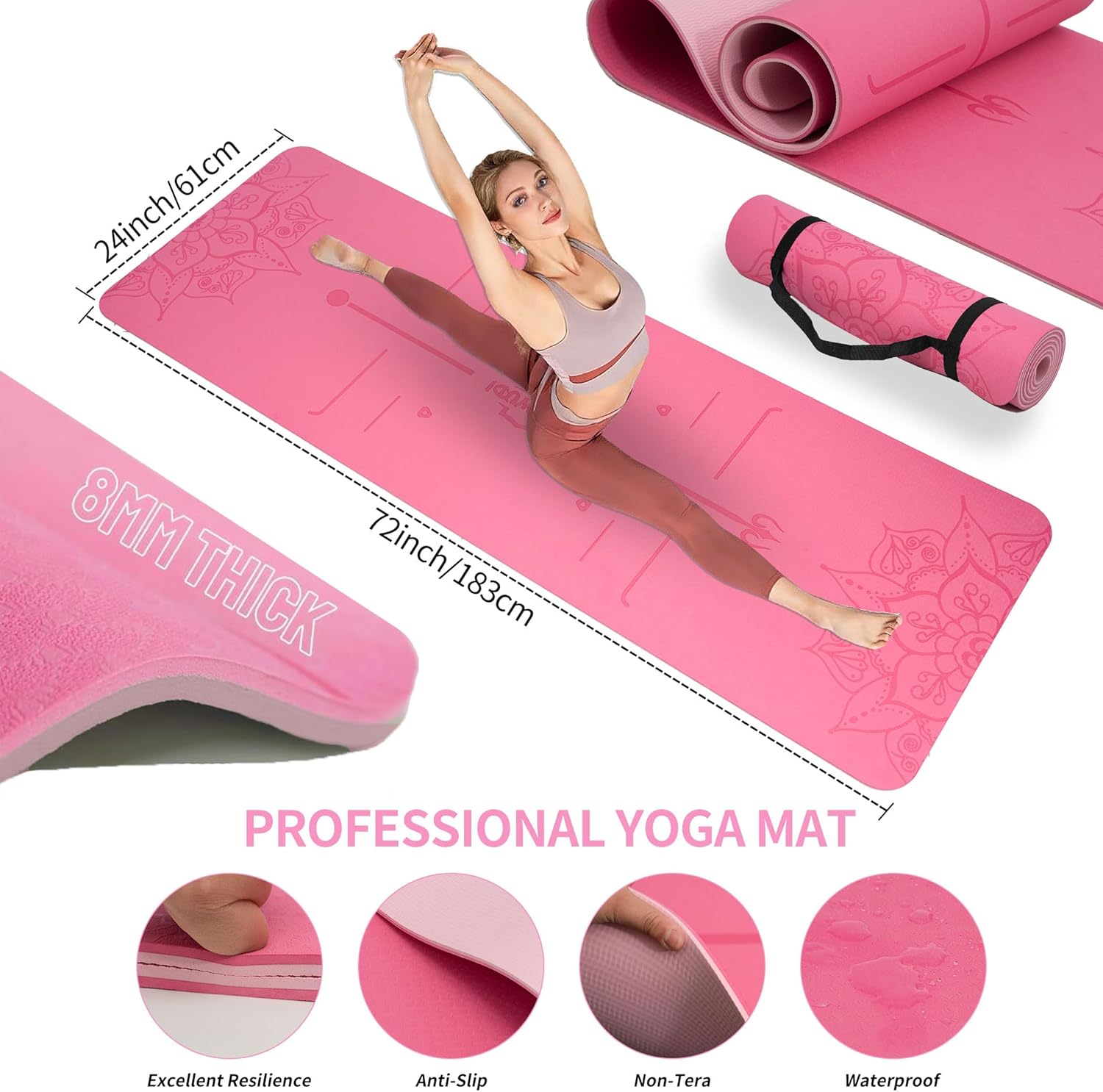 DICYWUDI Yoga Mat Thick, 6 Fabric Resistance Bands, 2 Pack Yoga Blocks, Home Workout Equipment Essentials Starter Kit for Beginners Full Body Toning - Image 2