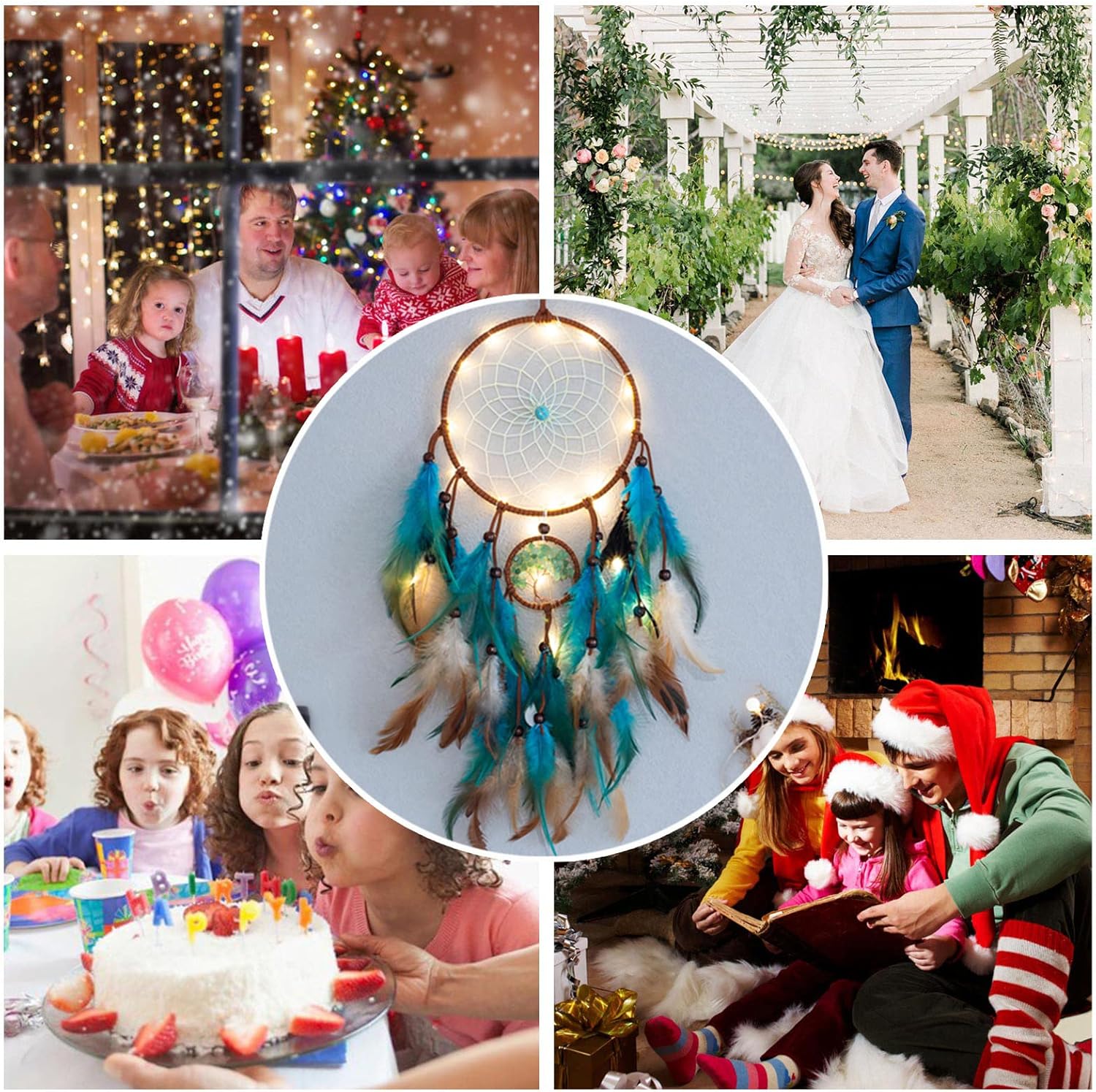 Dream Catcher Blue Tree of Life with Feathers, Mobile LED Fairy Lights Handmade Indians Traditional Circular Net for Wall Hanging Decor, Bedroom Kids, Home Decoration Wedding Party Blessing Gift - Image 6