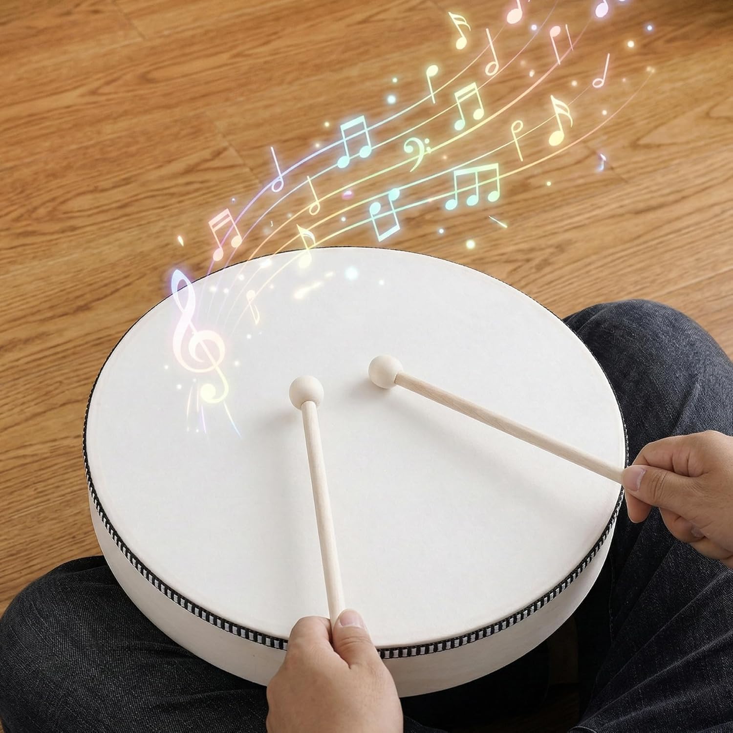 Nydotd Hand Drum Percussion Wood Frame Drum with Drum Stick Percussion Instruments Musical Performance Pro Hand Drum with Wooden Drum Beater (Wood Color, 12 Inch and 10 Inch) - Image 6