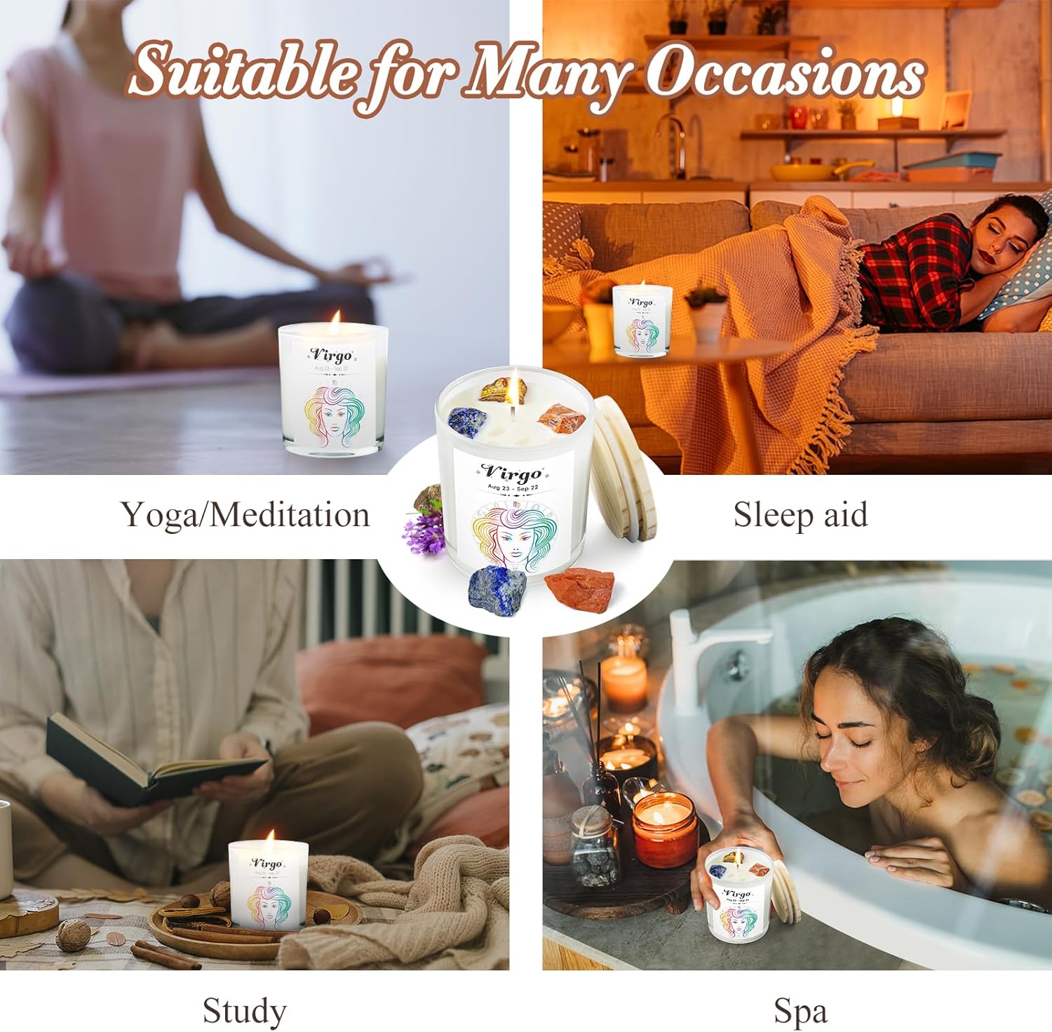 Virgo Gifts for Women, Zodiac Virgo Candle with Healing Crystals,Astrology Birthday Gifts for Women, Mom, Sister, Friends, Meditation, Yoga, Relaxation (7oz) - Image 6