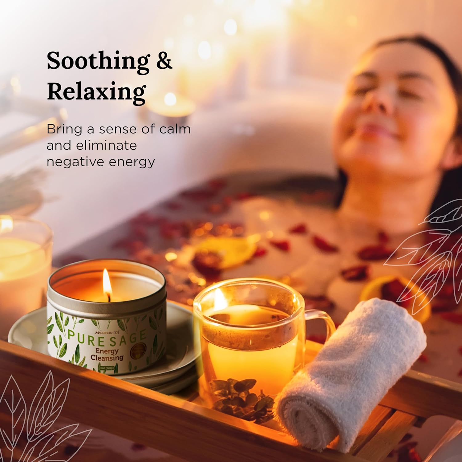 Magnificent 101 Long Lasting Pure White Sage Candle - 6 Oz - 35 Hour Burn Time - Organic, All Natural, Soy Candle to Cleanse Your Home & Calm, Soothe, Use with Sage Smudge Kit - Spiritual - Image 4
