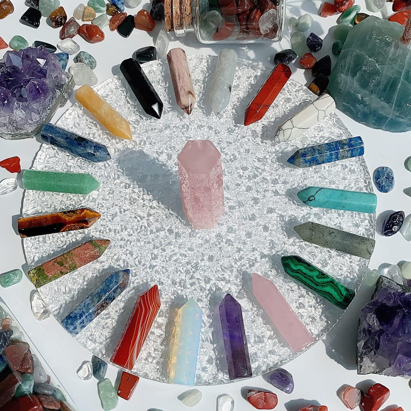 QINJIEJIE 20 PCS Healing Crystals Stones Sets Wands Bulk Natural Pocket Amethyst Crystal Rose Quartz Assorted Pointed Reiki Gemstones Polished Energy Meditation Chakra Mother's Day Gifts for Women - Image 9