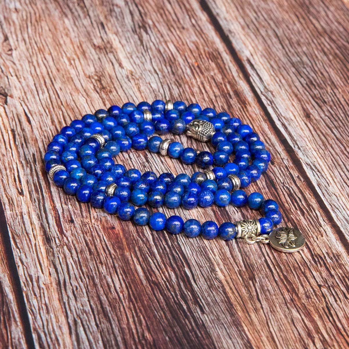 Bivei 108 Mala Beads Necklace Long Beaded Wrap Bracelets Genuine Gemstone Mala Prayer Beads Lotus Buddha Charm Yoga Meditation Necklace - Image 4