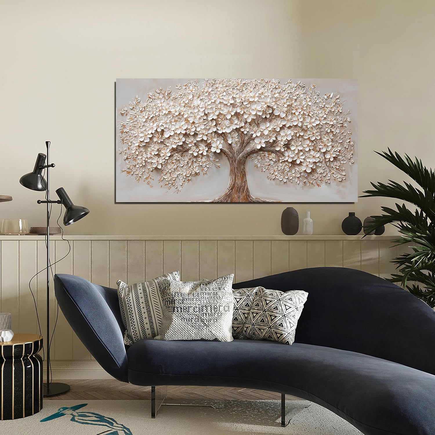 Canvas Wall Art Decor Prints Modern Botanical Wall Art Pictures for Living Room Canvas Art Wall Decor Tree of Life Wall Art Decor White Flower Wall Art Prints Artwork for Walls Bedroom Office Decor 20" X 40" - Image 3