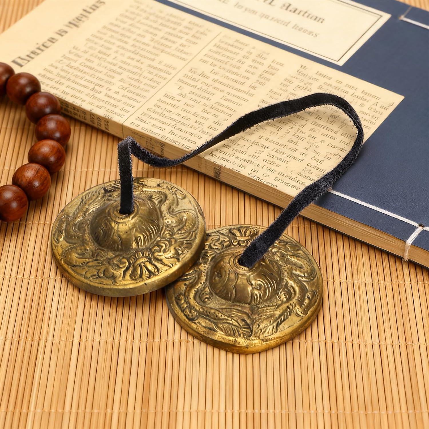 Meditation Chime Bells, 6.3 cm Dragon Embossed Tibetan Tingsha Cymbals with Drawstring Cloth Bag, Meditation Brass Bells for Percussion Instrument, Sound Healing, Yoga - Image 2