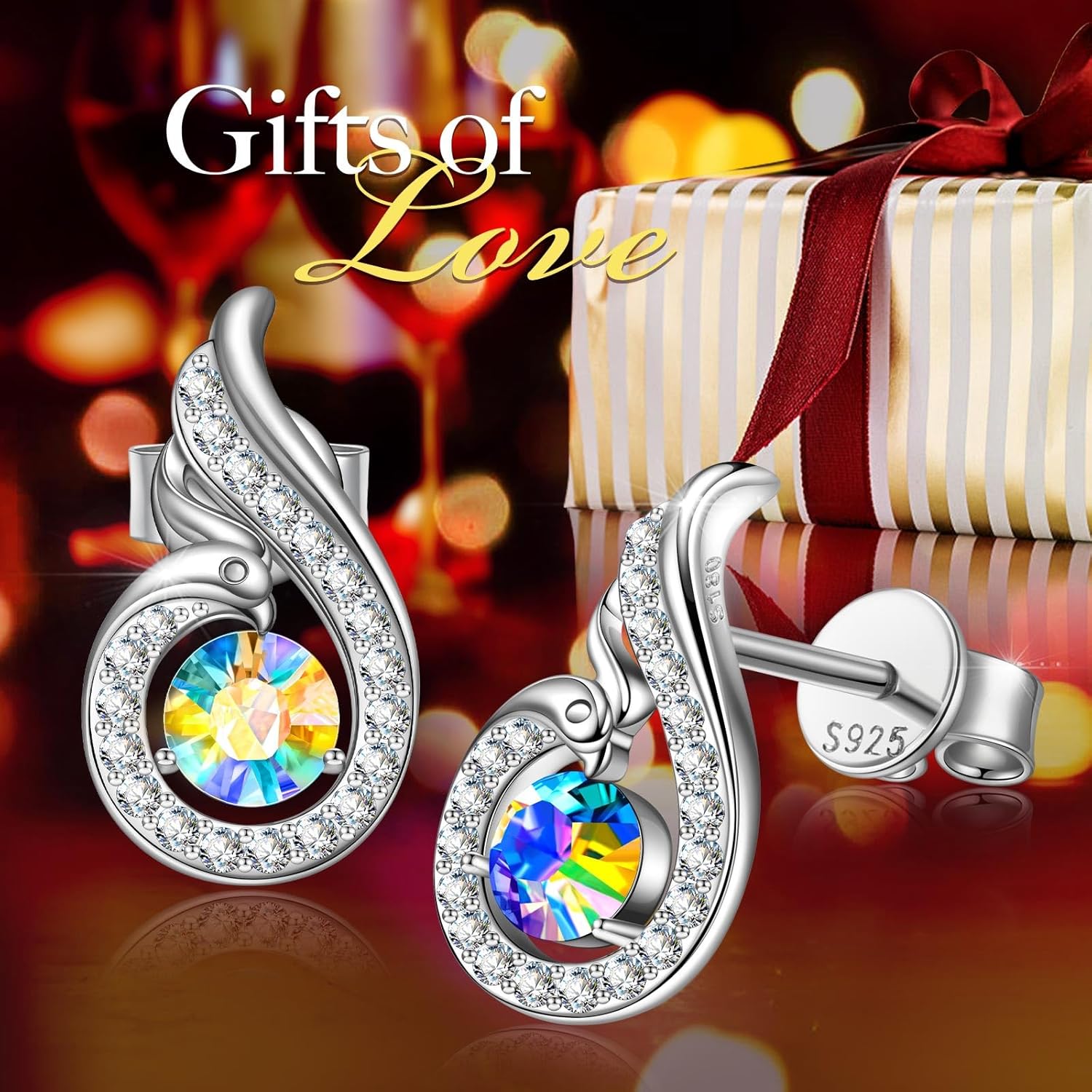 Kate Lynn Rise From the Ashes Sterling Silver Phoenix Earrings | Stud Earrings with Crystals from Austria, Packaged with Jewelry Box, Birthday Gifts for Women, Symbol of Luck and Renewal - Image 3