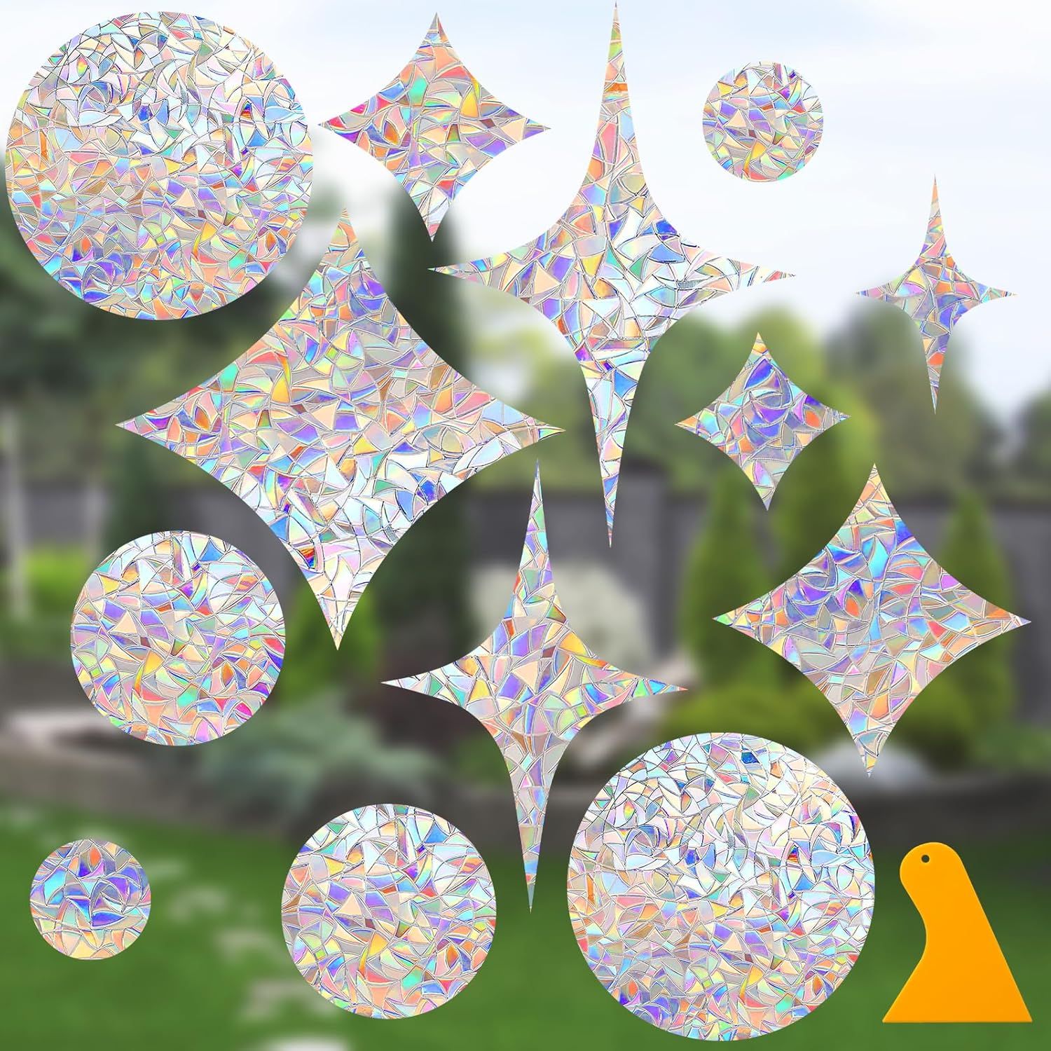 Window Decals to Prevent Birds Strikes, DELLAN 42 Anti-Collision Rainbow Window Clings, Bird Deflectors Stickers for Glass Windows (StarRound)