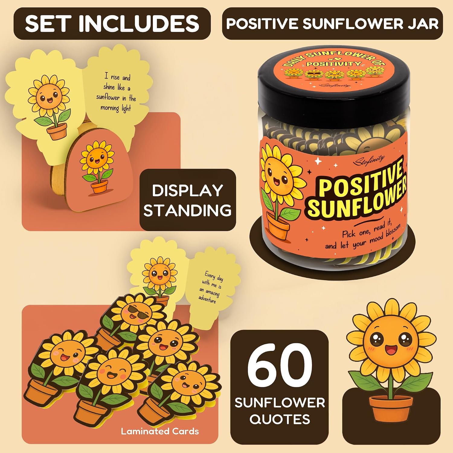 Stofinity Positive Sunflower Gifts For Women Birthday - Daily Affirmation Cards For Men, Cute Christmas Inspirational Cards, Unique Mental Health Stress Relief Gifts For Coworkers Friend Teen Girls - Image 2