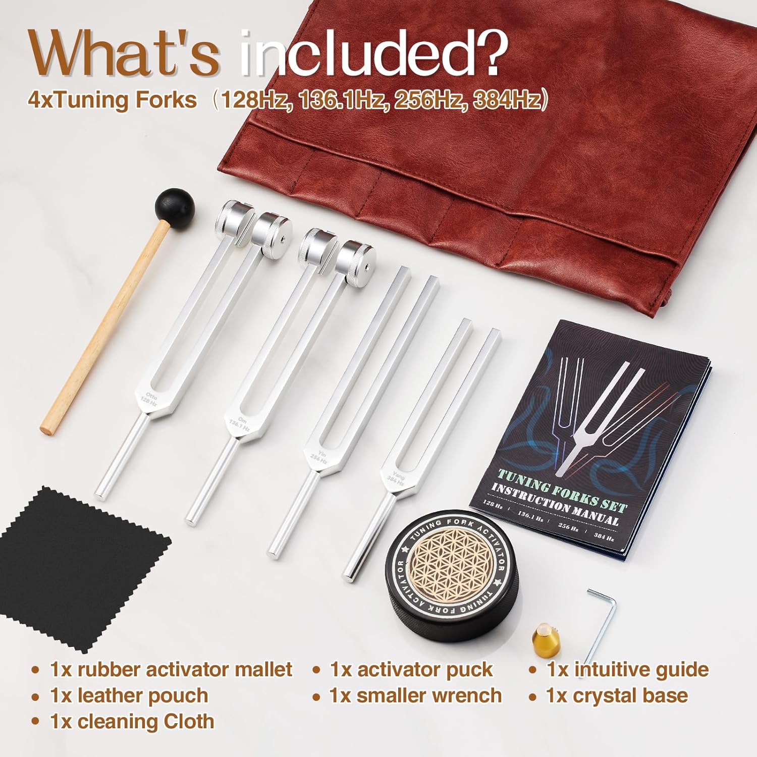 Sound Healing Tuning Fork Set - Tuning Forks for Chakra Alignment & Stress Relief – Otto 128Hz, Earth Om 136Hz, Yin 256Hz, Yang 384Hz, Activator & Pouch – Ideal for Meditation & Home Therapy - Image 2