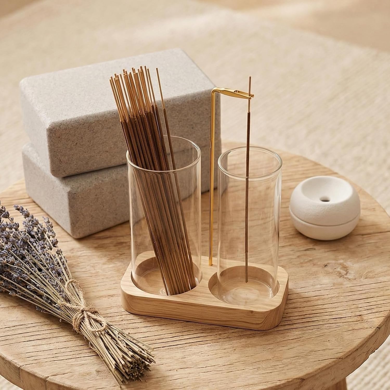 Incense Holder, 2 in 1 Wooden Incense Holder for Sticks with 20 Incense Sticks, Anti-ash Incense Burner with Glass Ash Catcher, Wood Incense Holder 20 Stick (2 in 1 Square) - Image 9