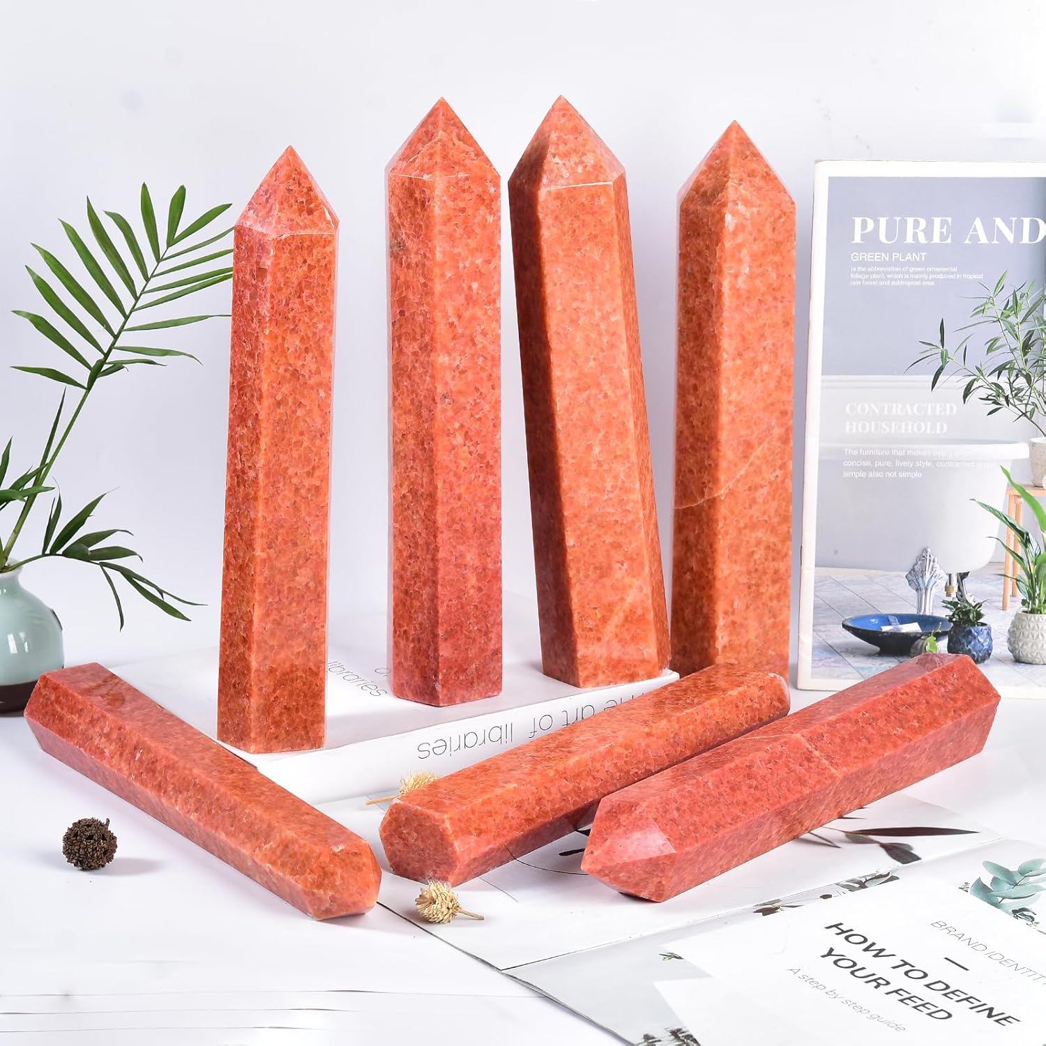 JIC Gem Extra Large Sunstone Obelisk Tower Points Natural Healing Crystal Wand 6 Faceted Sunstone Quartz Crystals Tower Wand Home Decor Reiki Chakra Meditation 3.0-3.5 Lbs - Image 6