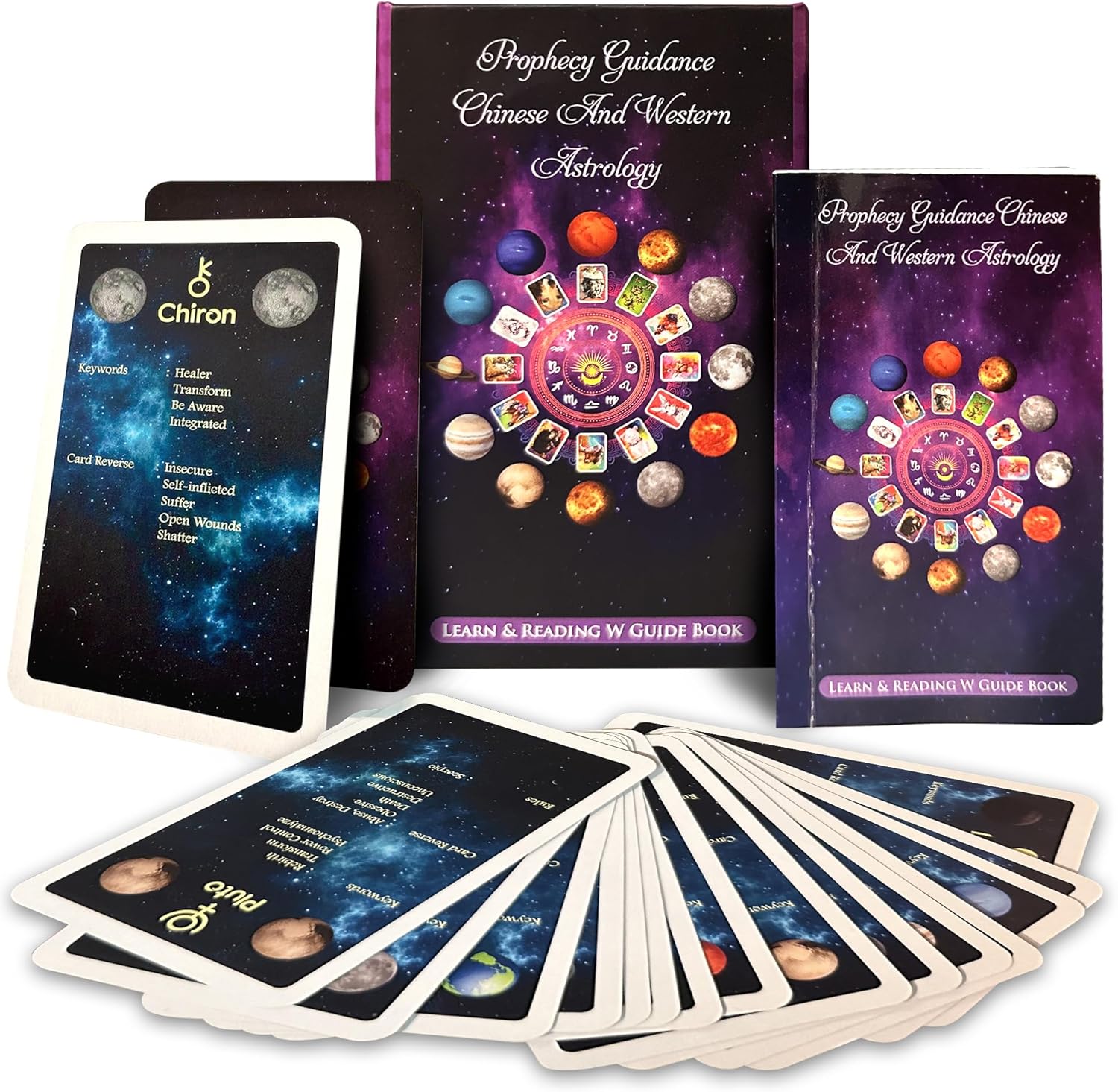 Astrology Learning Oracle Deck – Western & Chinese Zodiac Reading, Prophecy Guidance with Keywords, Color-Coded Elements, Easy-to-Learn Guidebook (51-Card Set)