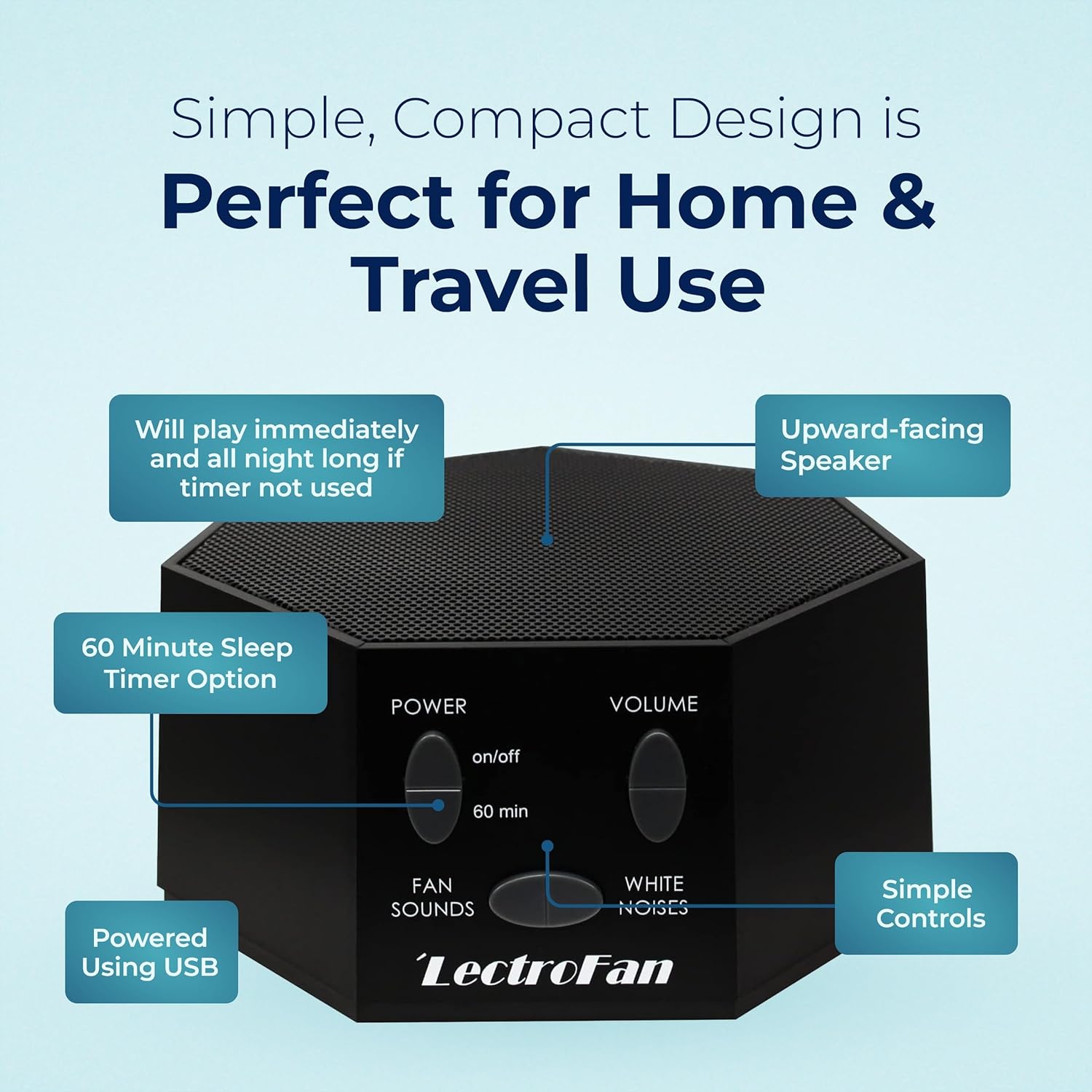 Adaptive Sound Technologies LectroFan Classic - Soothing Sound Machine for Sleep - Built-in Sleep Timer - Compact Design - Non-Looping Sounds - Speech Privacy - Black - Image 7