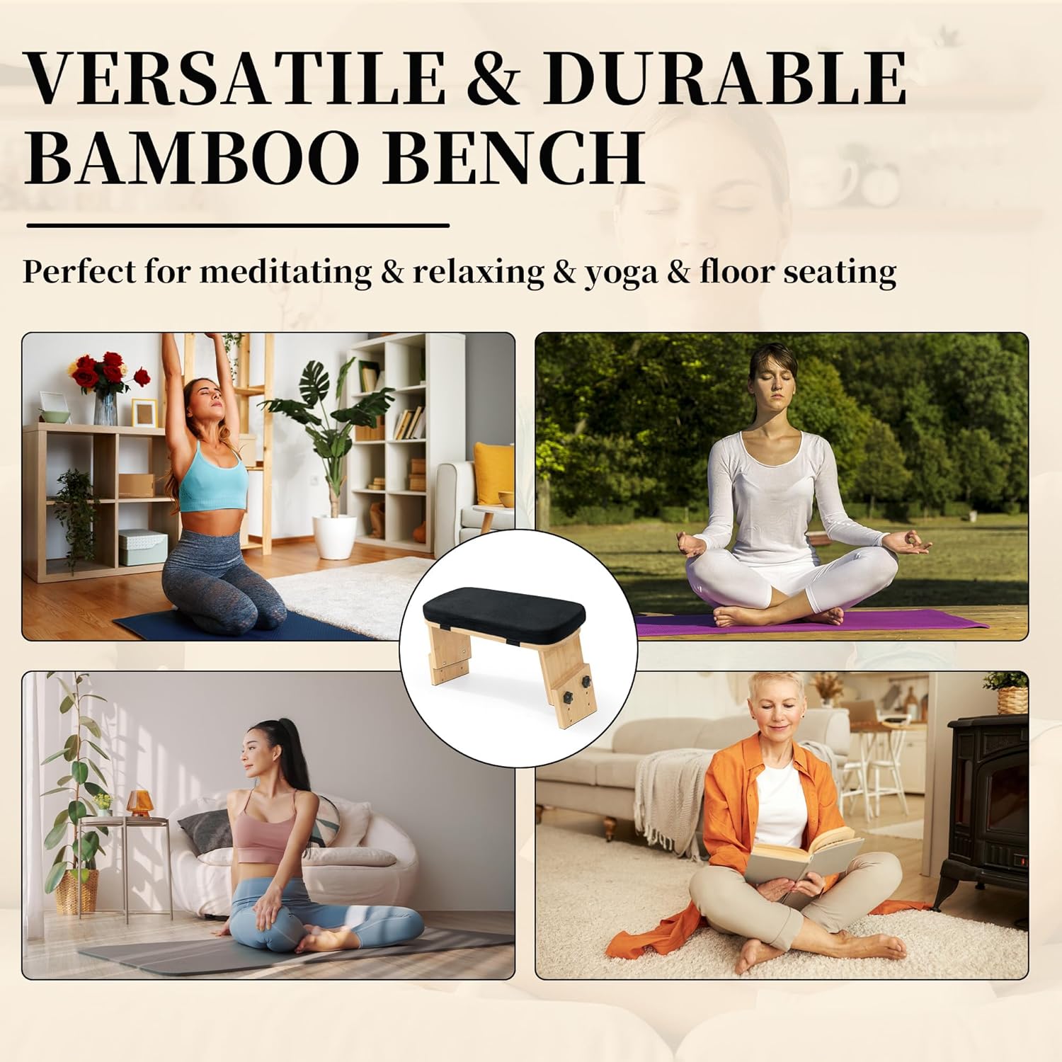 BALAPET Adjustable Height Meditation Bench, Portable Folding Meditation Chair with Velvet Cushion, Ergonomic Meditation Kneeling Stool for Yoga, Mindfulness&Zen Practice(Black) - Image 7