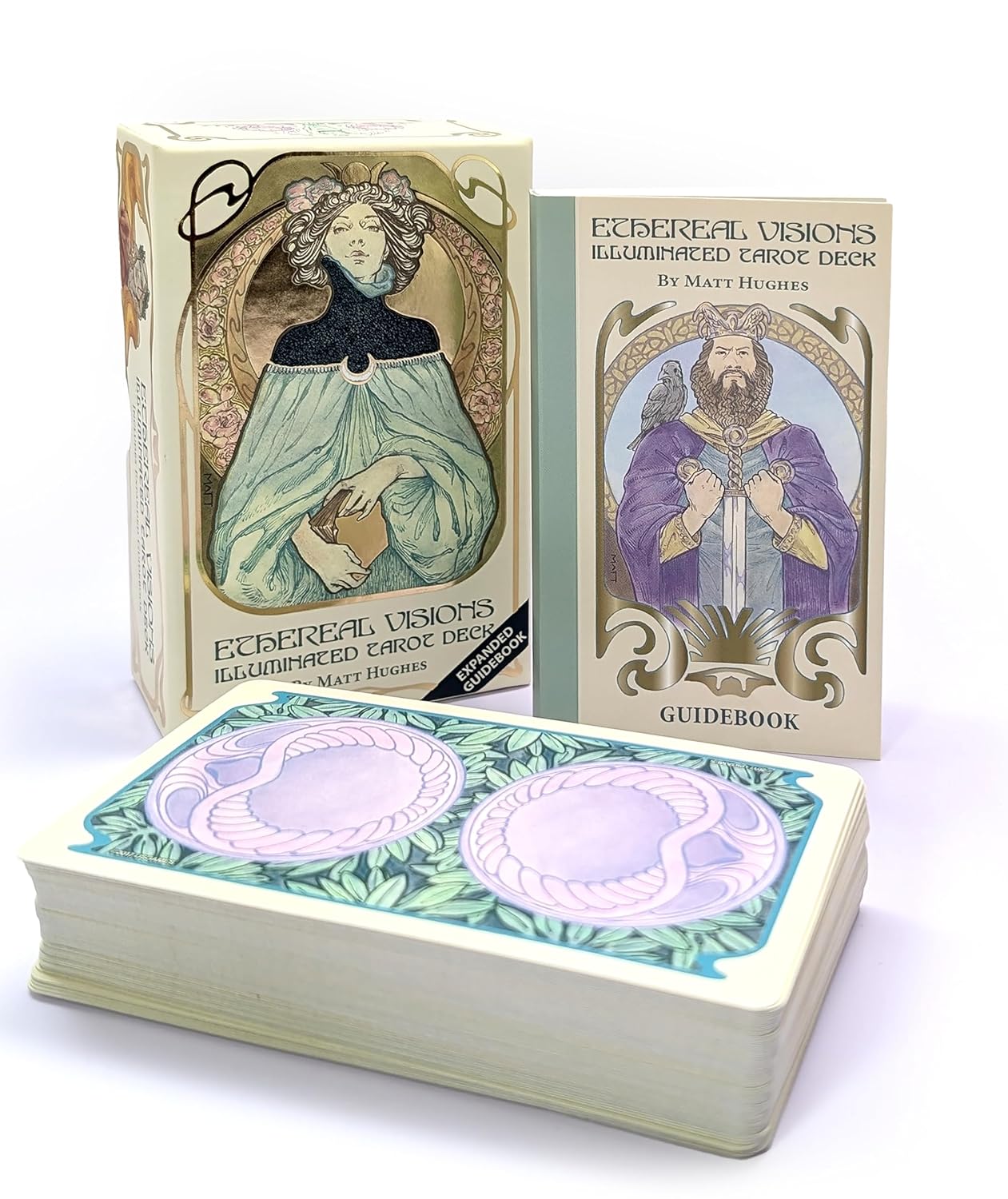 Ethereal Visions Illuminated Tarot Deck: Elegant 80-Card Art Nouveau Tarot Deck with Gold Foil, Full-Color 140-Page Guidebook, Hand-Drawn Illustrations – Ideal for Beginners & Collectors - Image 2
