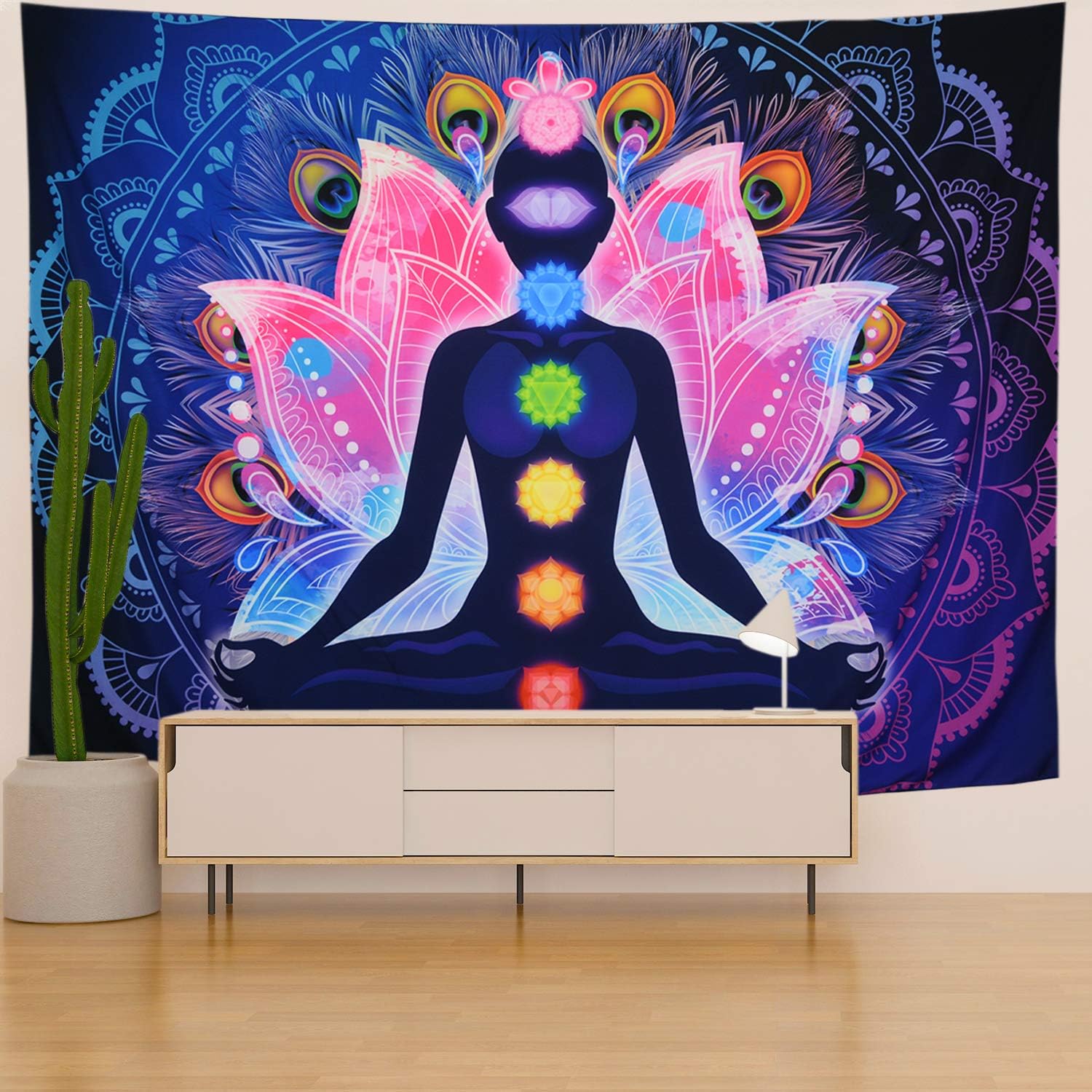 Maccyafst Seven Chakra Yoga Meditation Wall Hanging - Colorful Mandala Indian Hippie Chakra Tapestry for Studio Room (H51.2 W59.1) - Image 3