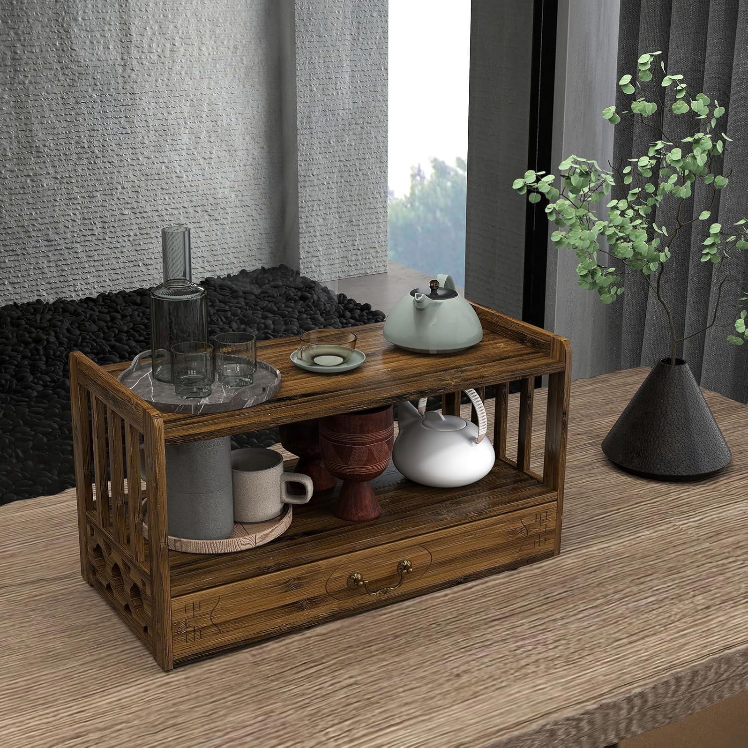 ikare Meditation Altar Table, Altar Table with Drawer, Puja Table for Home, Meditation Table for Prayers, Divination, Worship or Bamboo Furniture for Displaying Jars, Plants and Books (52cm) - Image 7