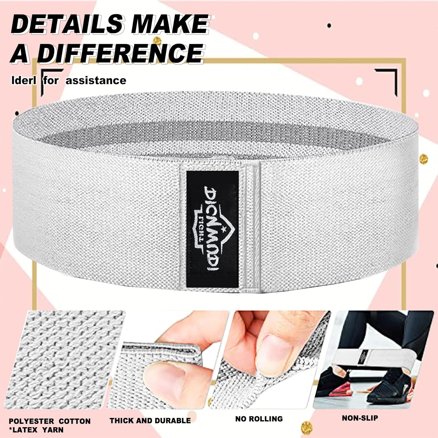 DICYWUDI Yoga Mat Thick, 6 Fabric Resistance Bands, 2 Pack Yoga Blocks, Home Workout Equipment Essentials Starter Kit for Beginners Full Body Toning - Image 5