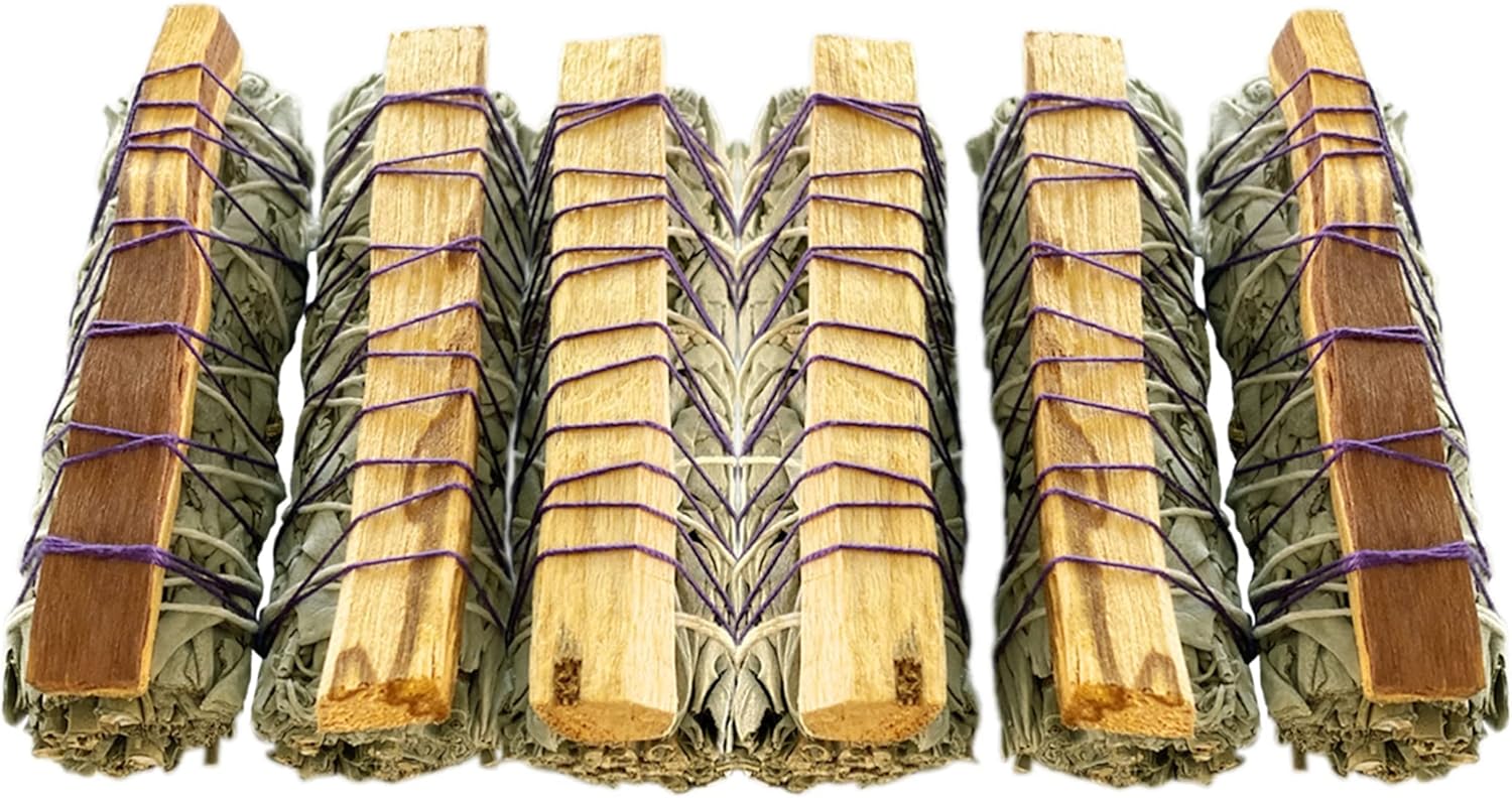 ESPOIR & AMOUR Palo Santo White Sage 4-6" Spiritual Smudging Sticks - Hand-Tied Sage Bundle for Cleansing Negativity - Sustainably Harvested 4 Inch Californian Sage