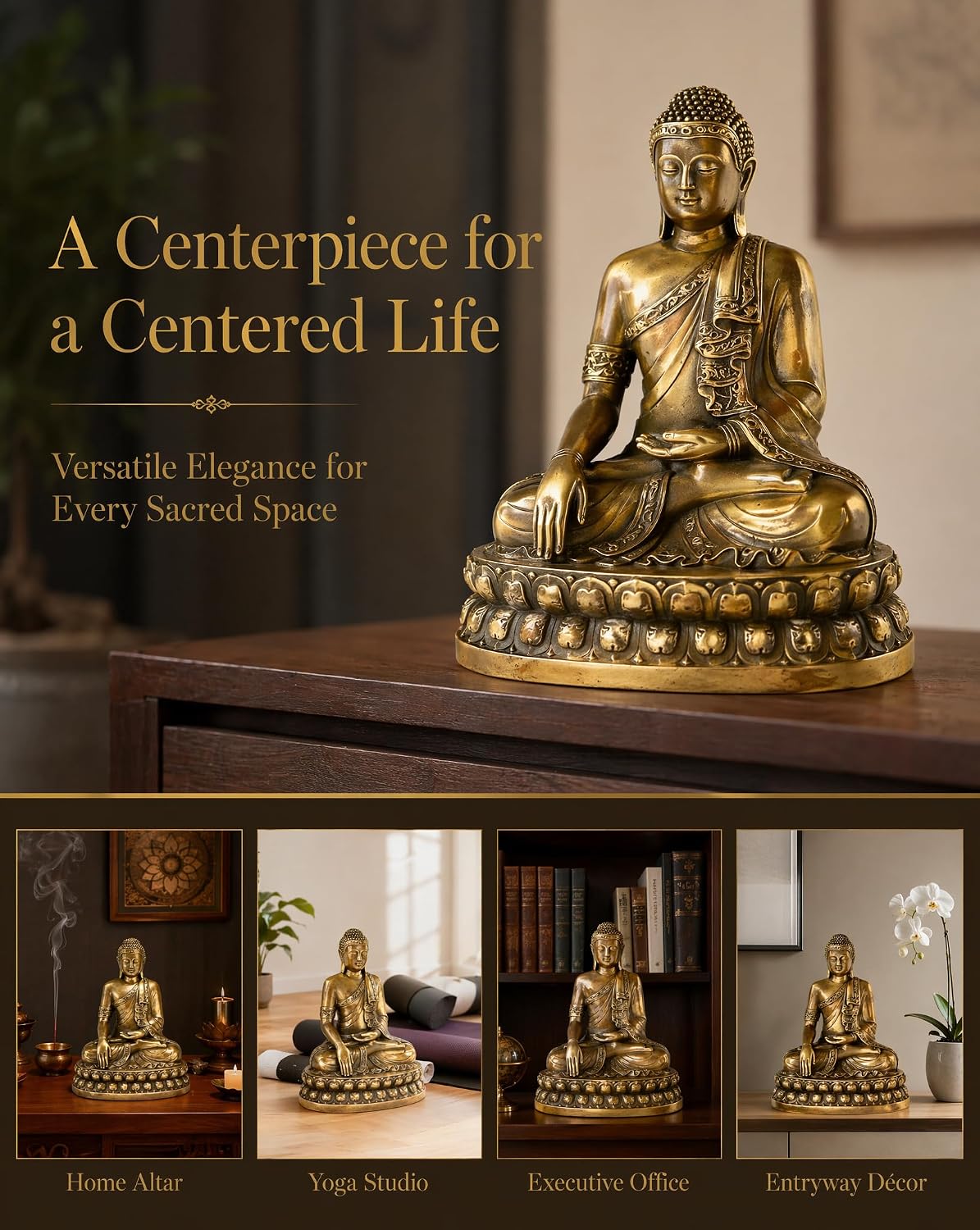 Pure Brass Medicine Buddha Statue Indoor 7.5 Inch - Antique Metal Spiritual Decor for Zen Room Home Altar and Meditation Space - Heavy Crafted Asian Buda Figurines - Image 6