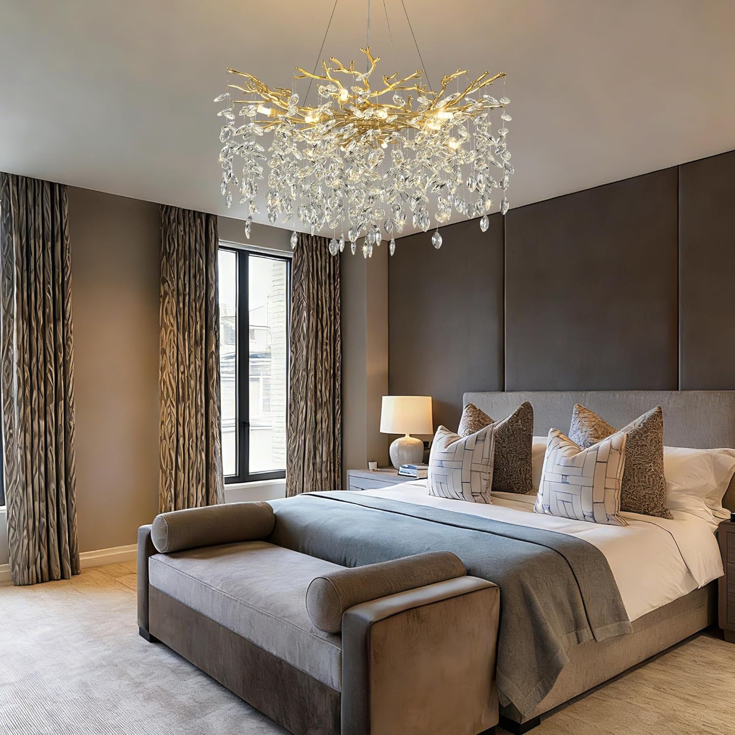 Tree Branch Chandelier 31.5" Gold Modern Crystal Chandelier for Dining Room 10-Lights Luxury K9 Clear Crystal Branch Chandeliers for Living Room Kitchen Bedroom Hotel Church - Image 5